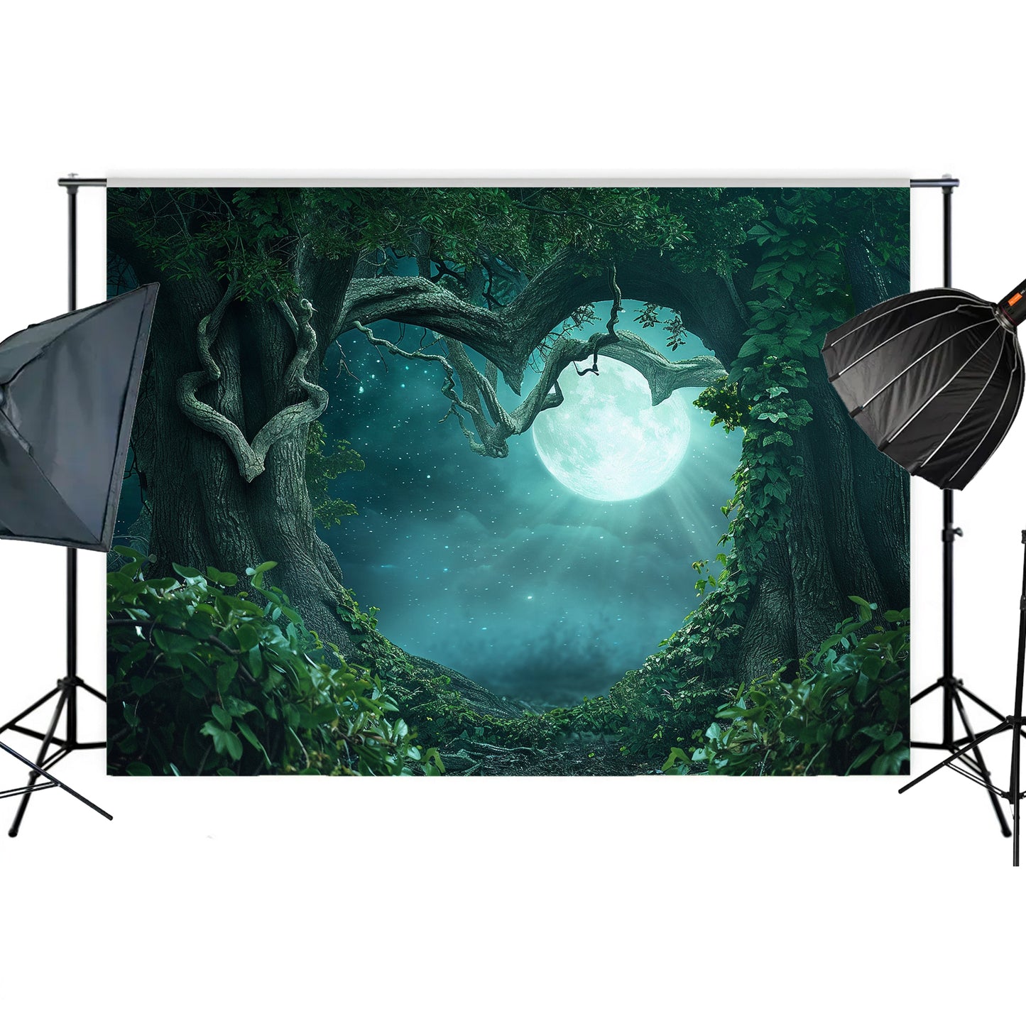 Moonlit Enchanted Heart Forest Backdrop