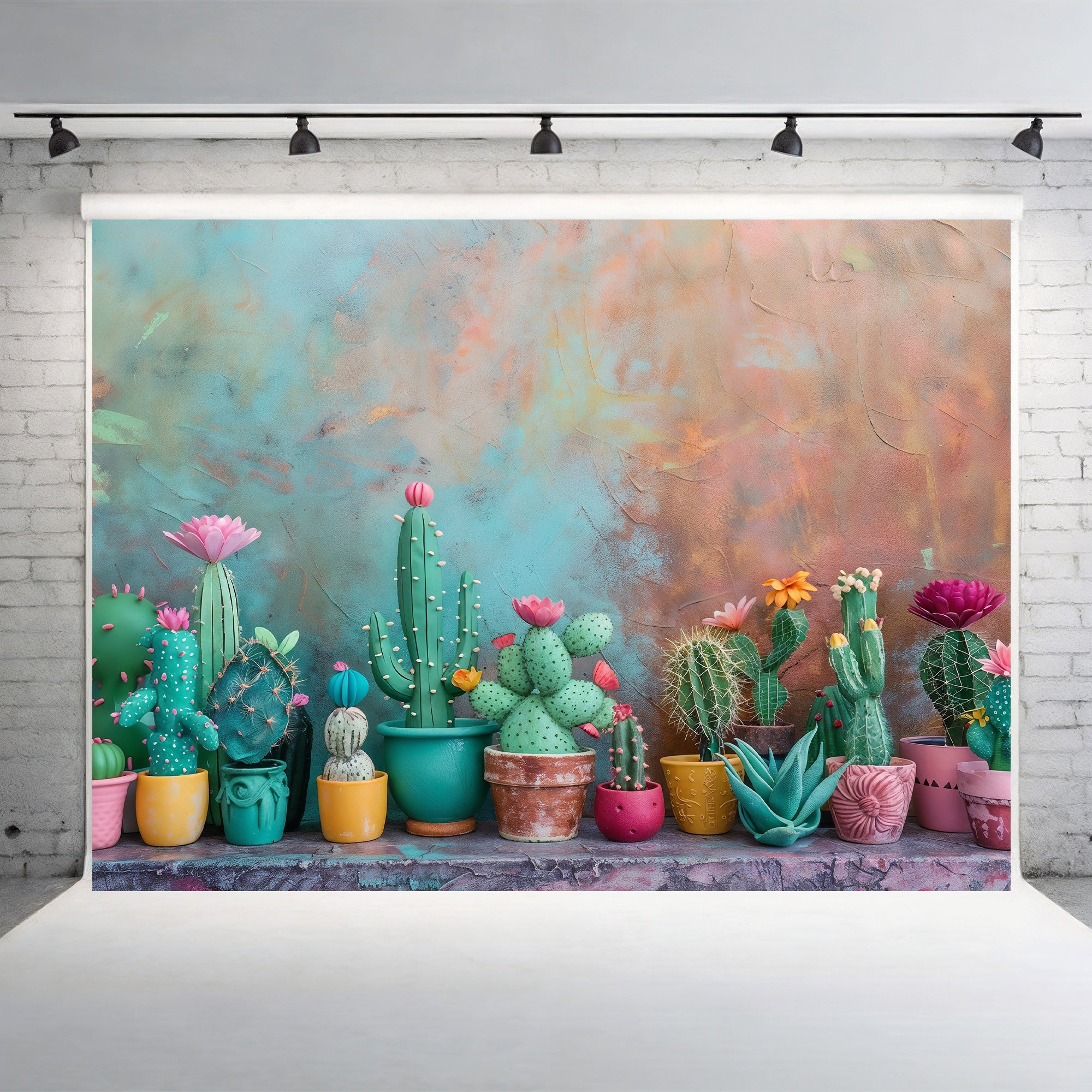 Vibrant Cactus Oasis Backdrop
