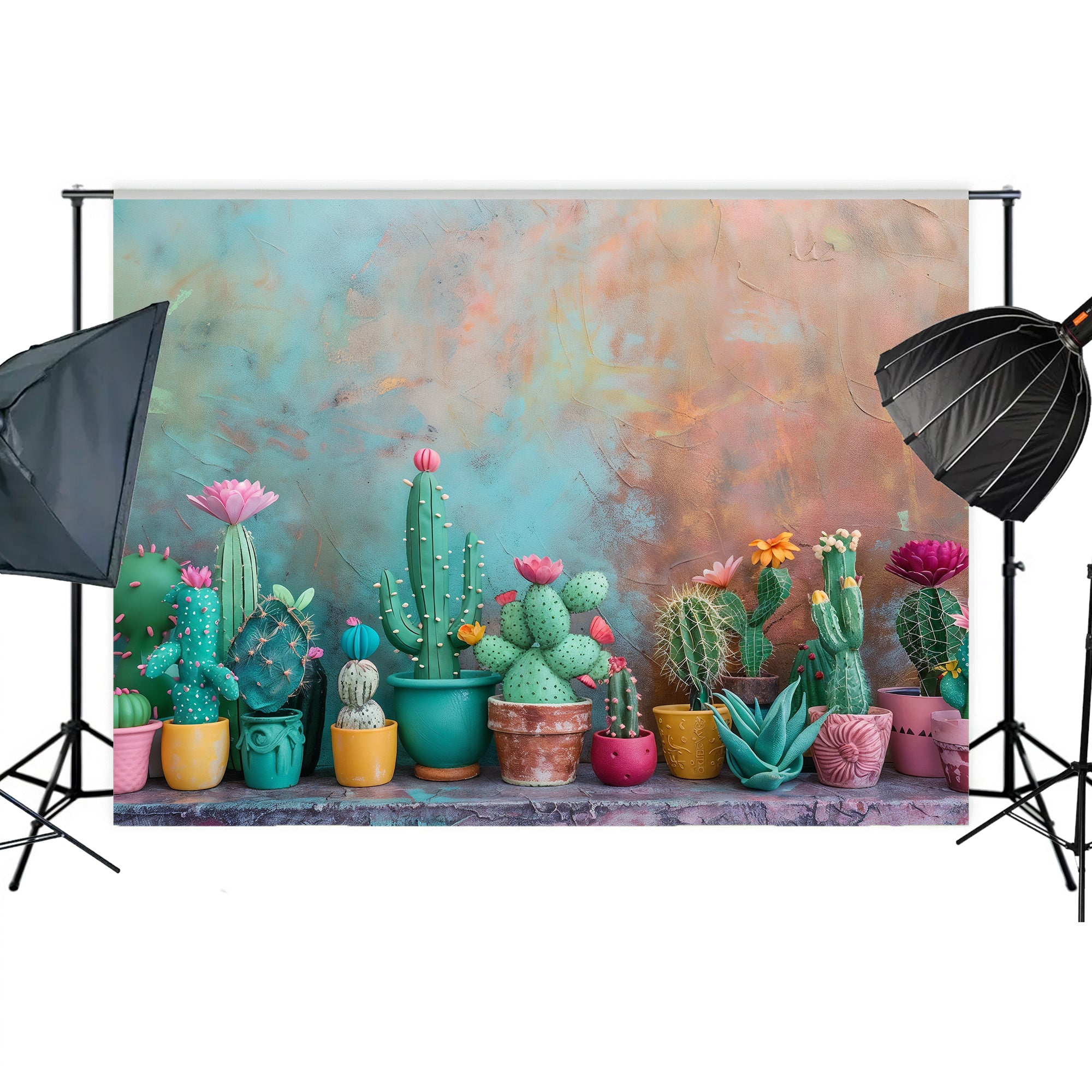 Vibrant Cactus Oasis Backdrop