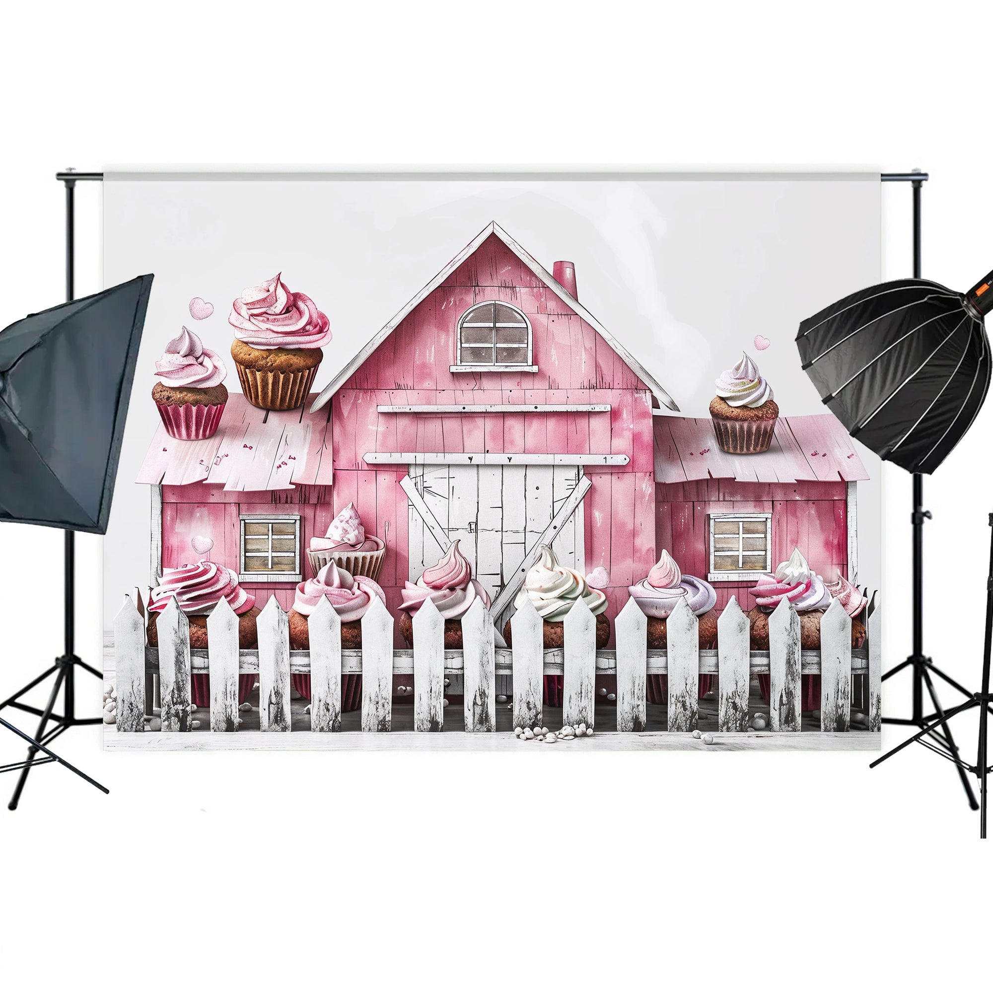 Sweet Pink Barn & Cupcakes Backdrop