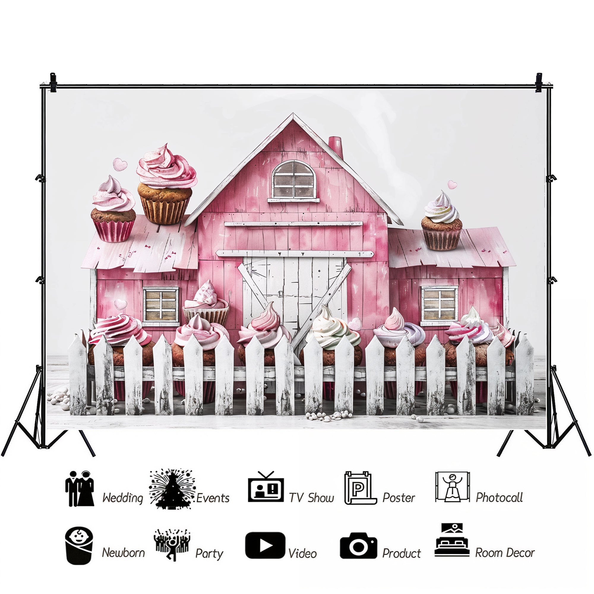 Sweet Pink Barn & Cupcakes Backdrop