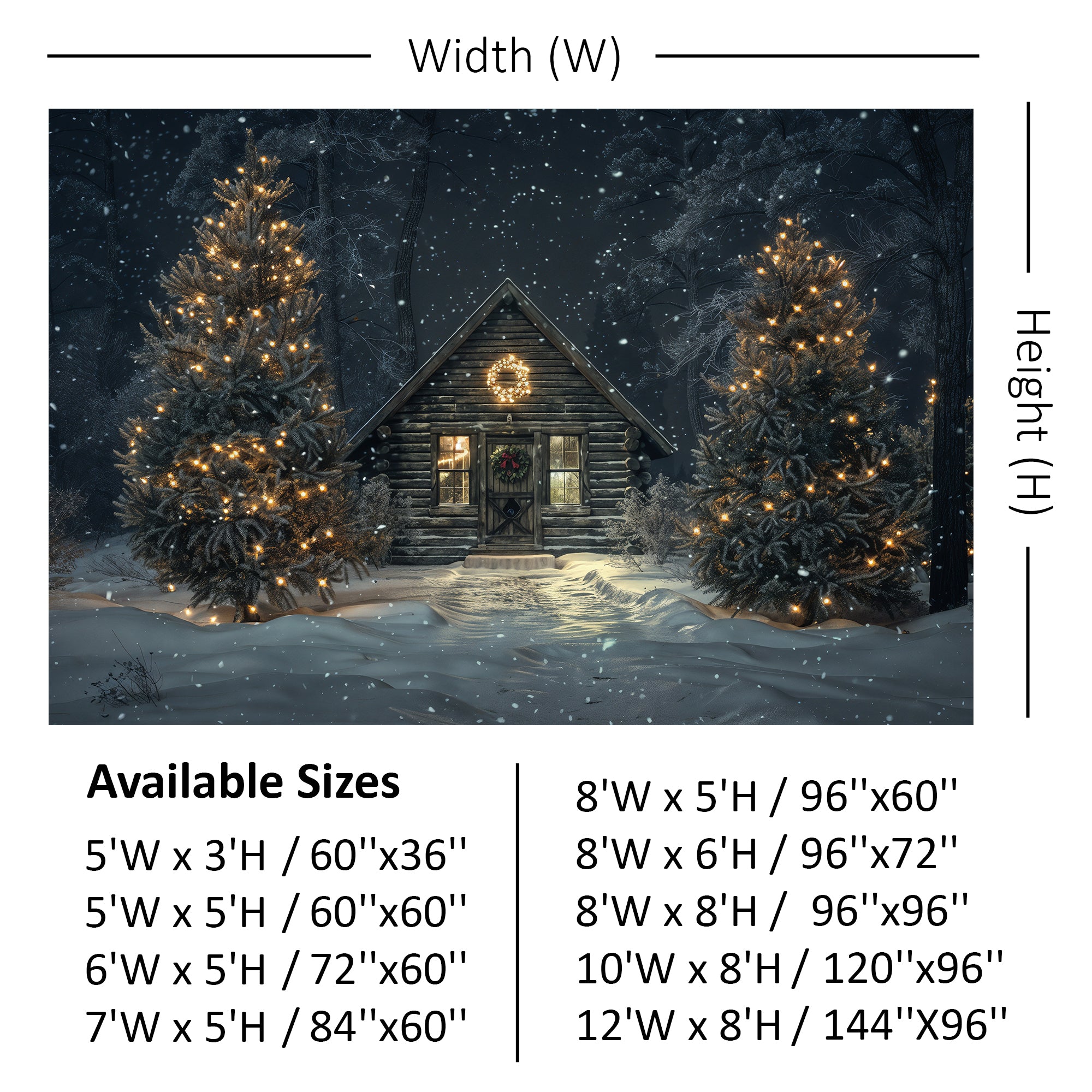 Cozy Cabin Christmas Night Backdrop