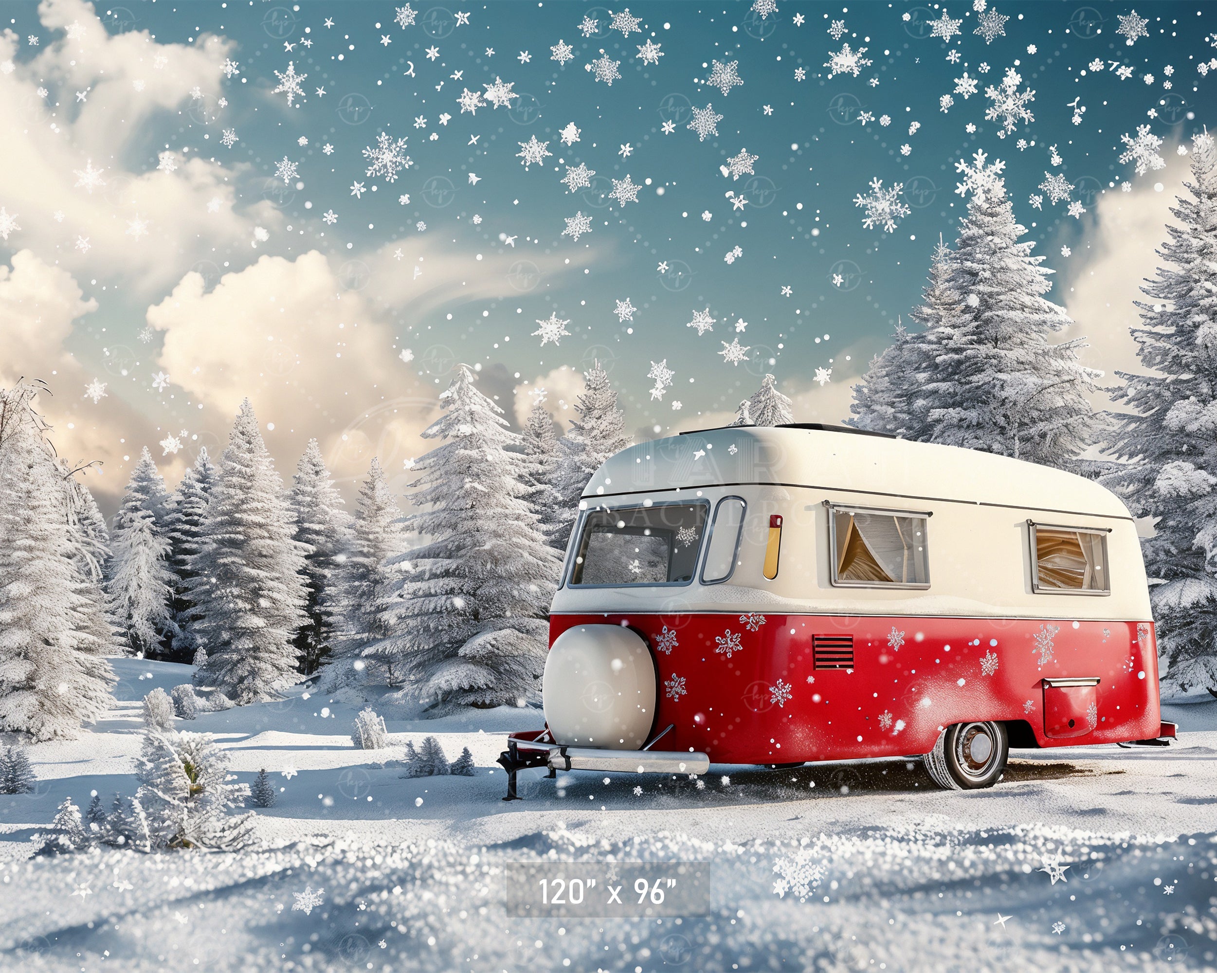 Snowy Camper Christmas Wonderland Backdrop