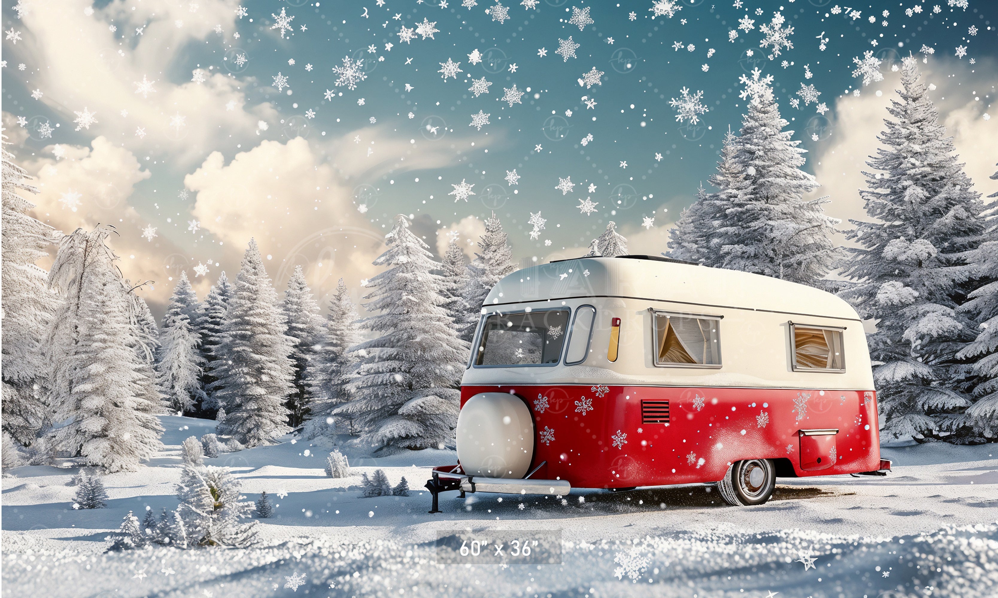 Snowy Camper Christmas Wonderland Backdrop