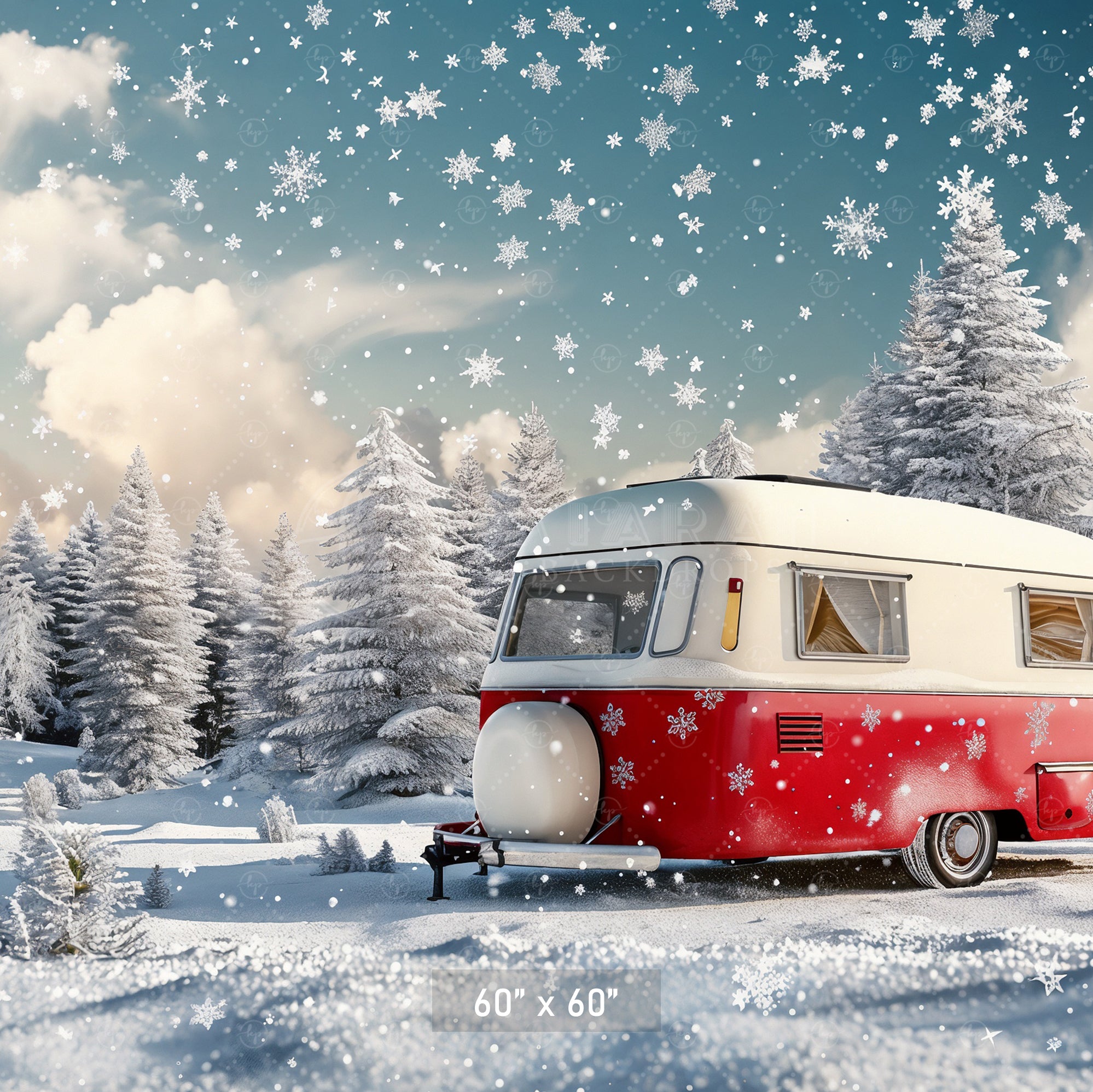 Snowy Camper Christmas Wonderland Backdrop