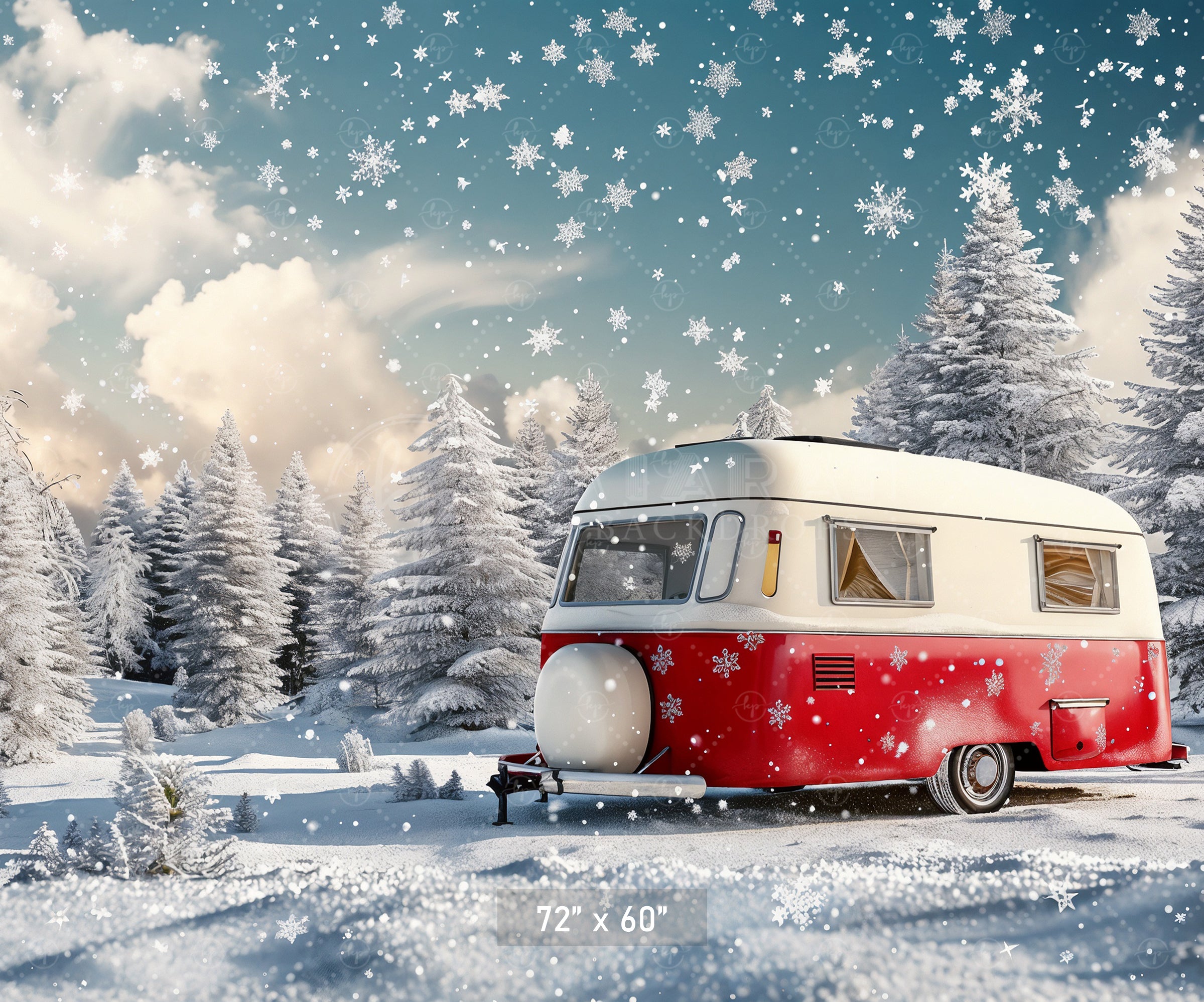 Snowy Camper Christmas Wonderland Backdrop