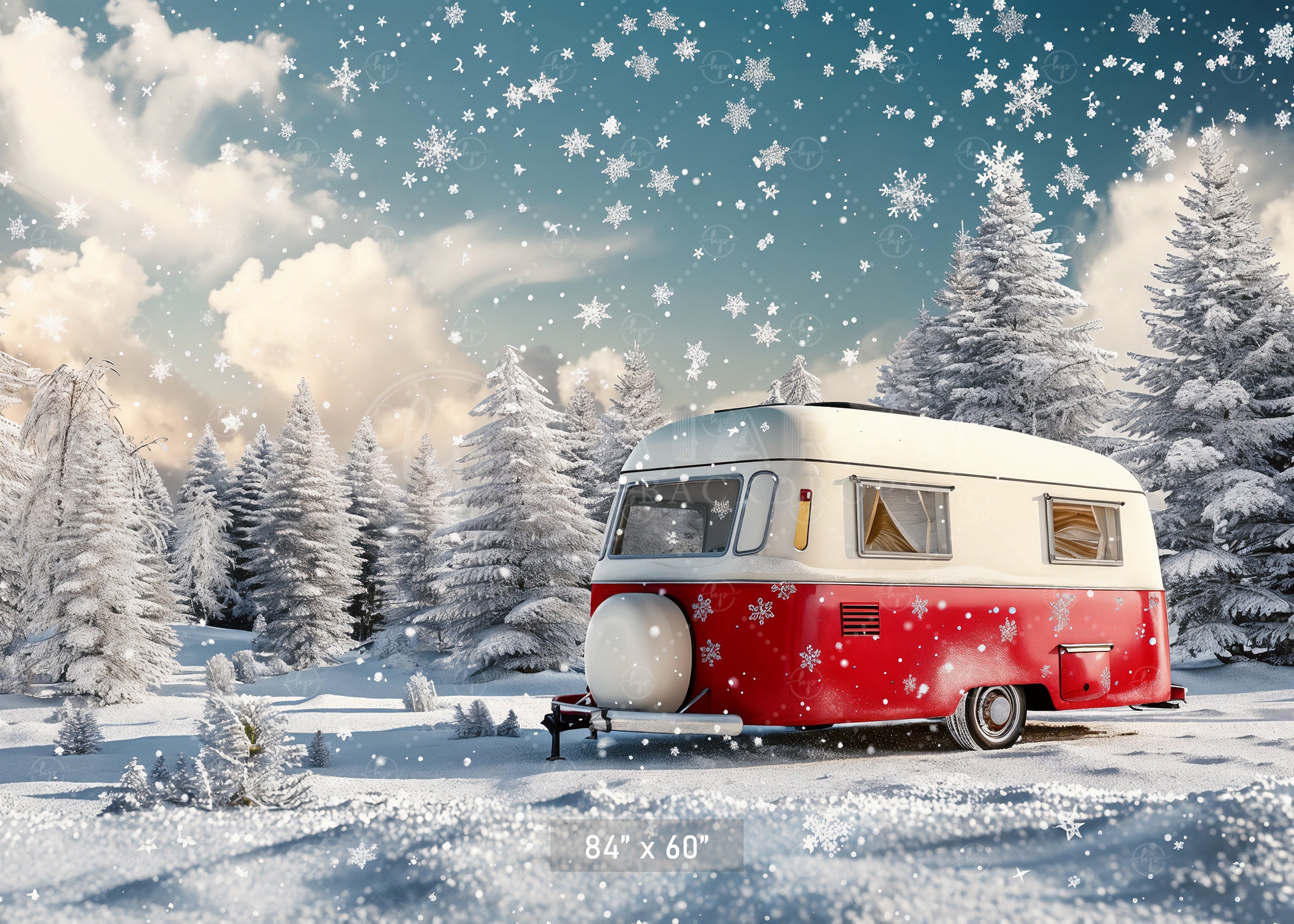Snowy Camper Christmas Wonderland Backdrop
