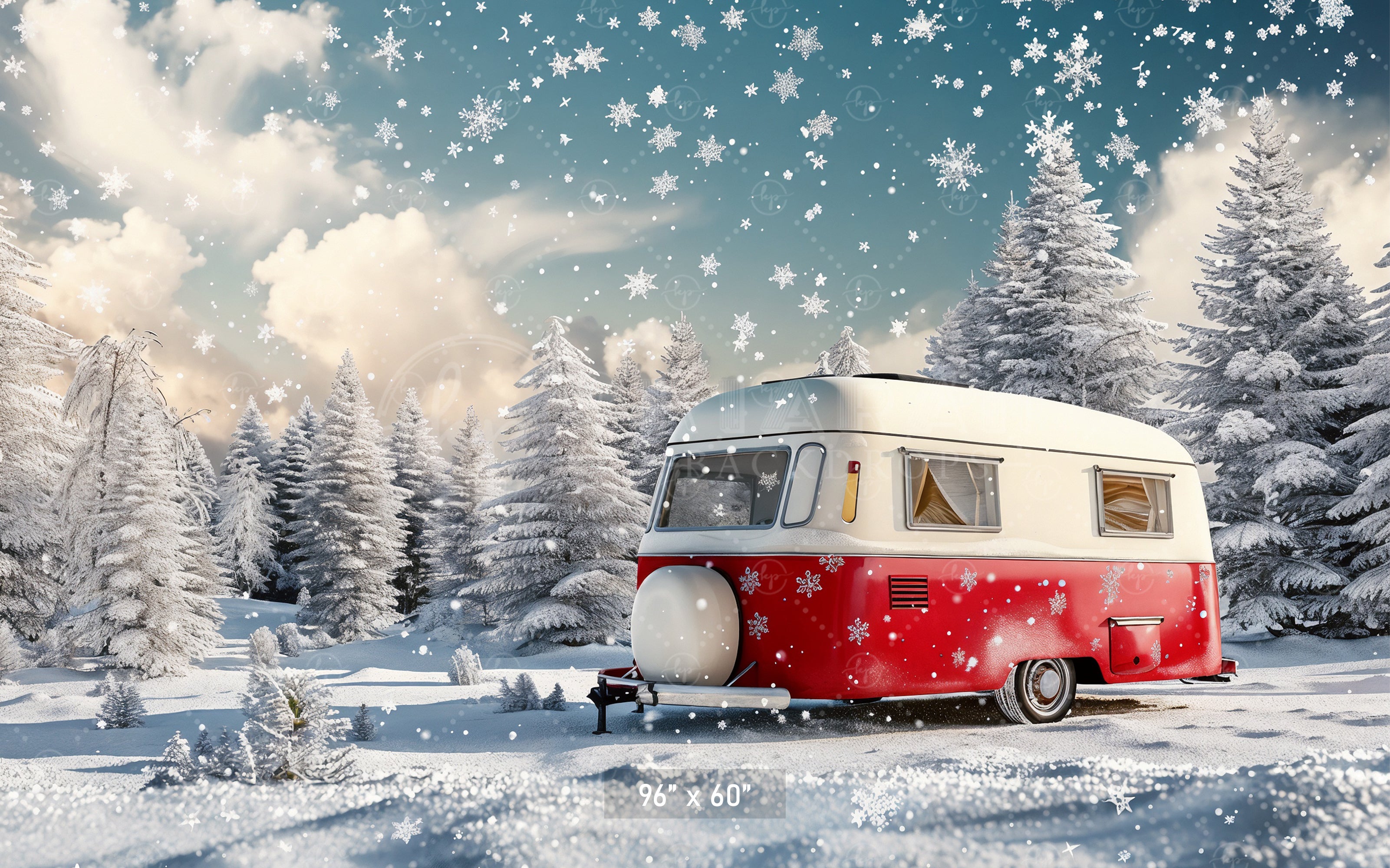 Snowy Camper Christmas Wonderland Backdrop