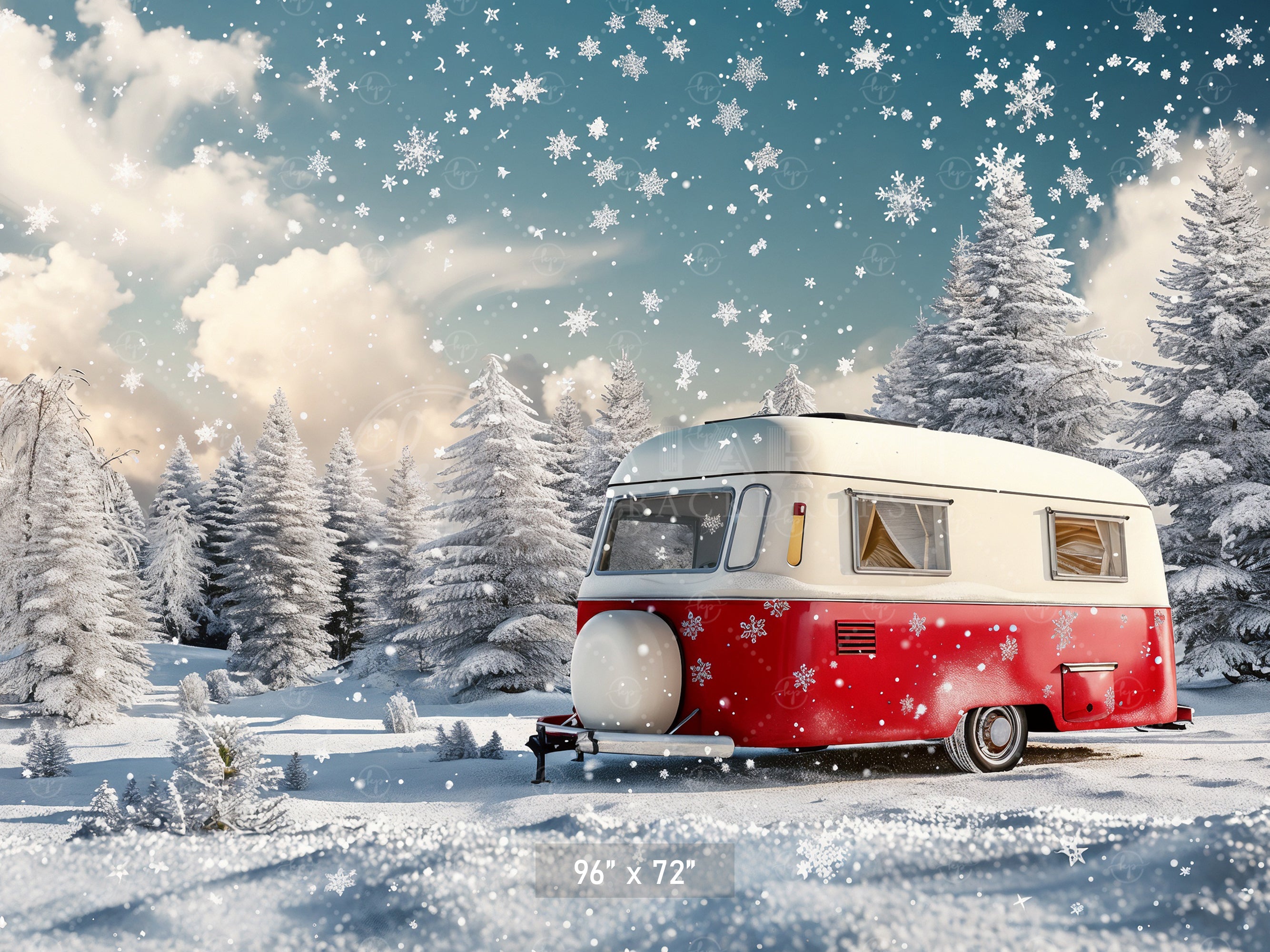 Snowy Camper Christmas Wonderland Backdrop