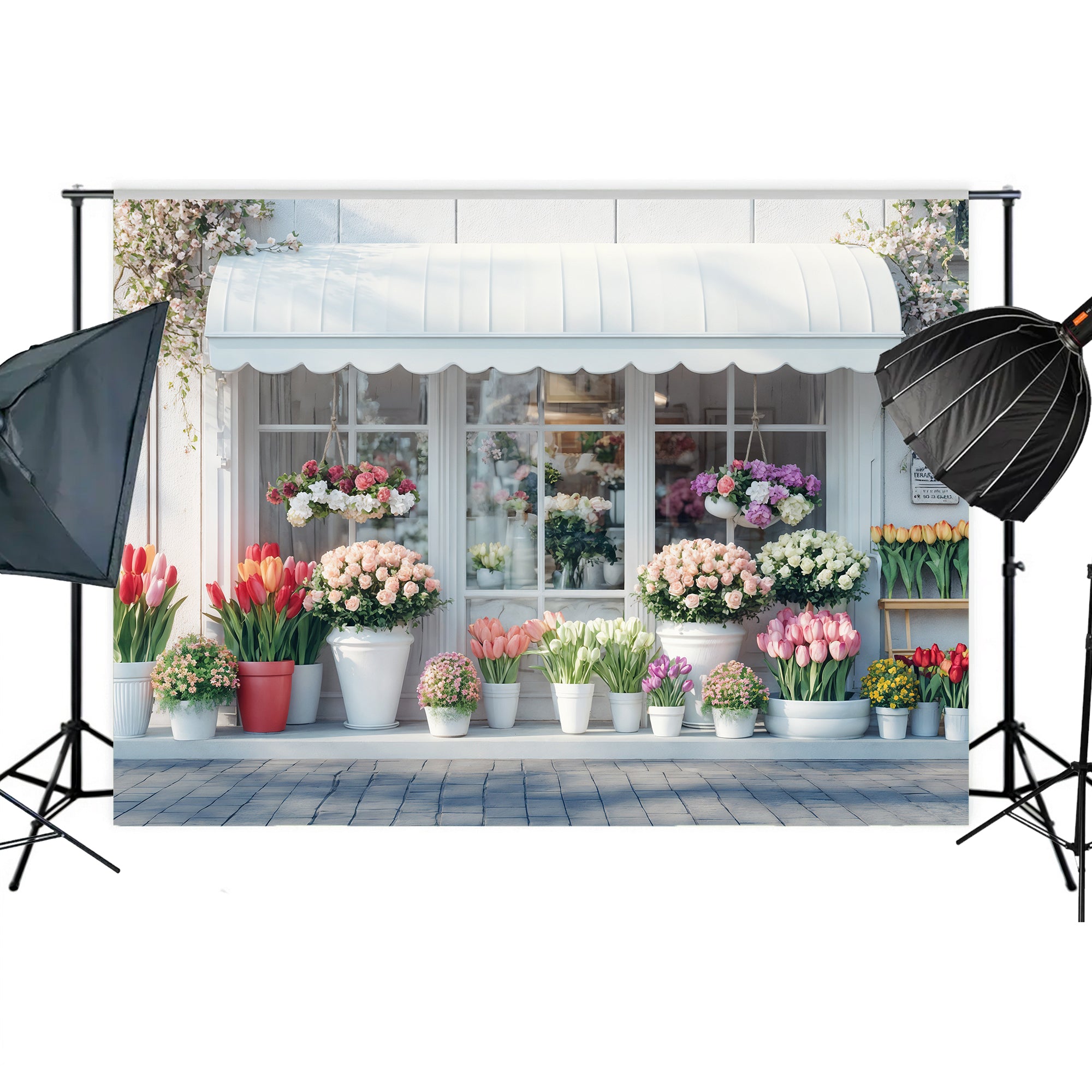 Picturesque Flower Shop Front Backdrop