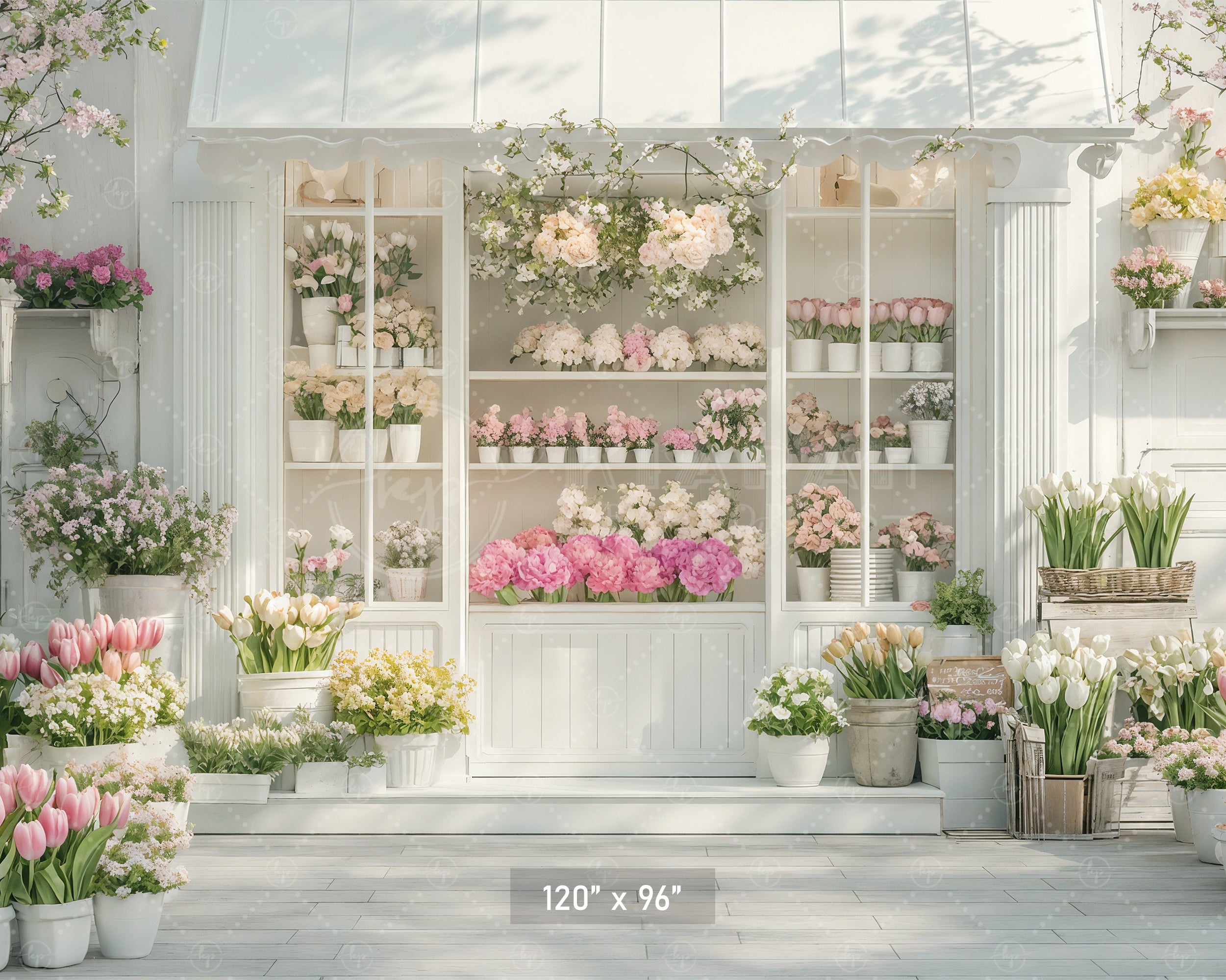 Chic Floral Boutique Facade Backdrop