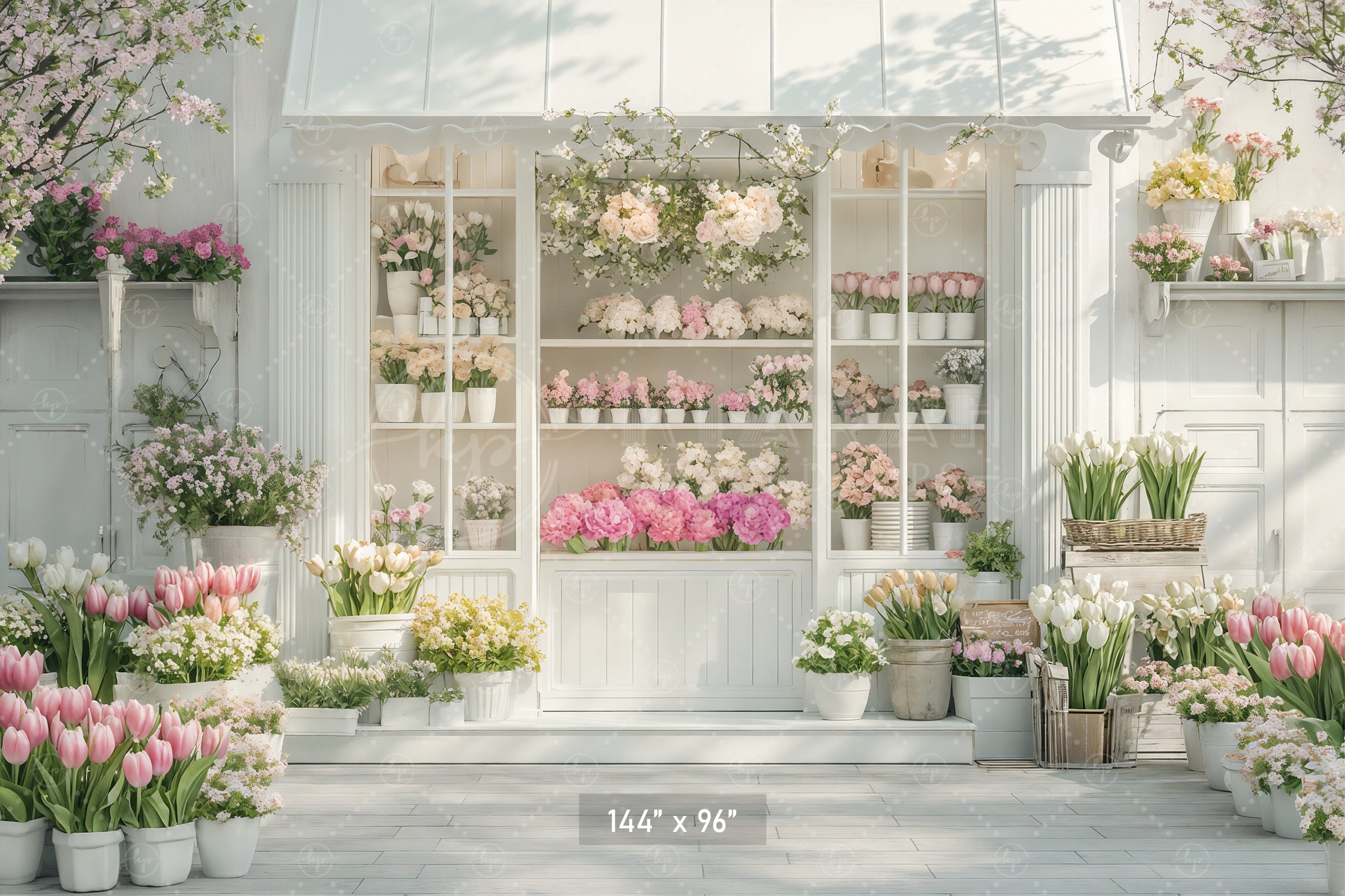 Chic Floral Boutique Facade Backdrop
