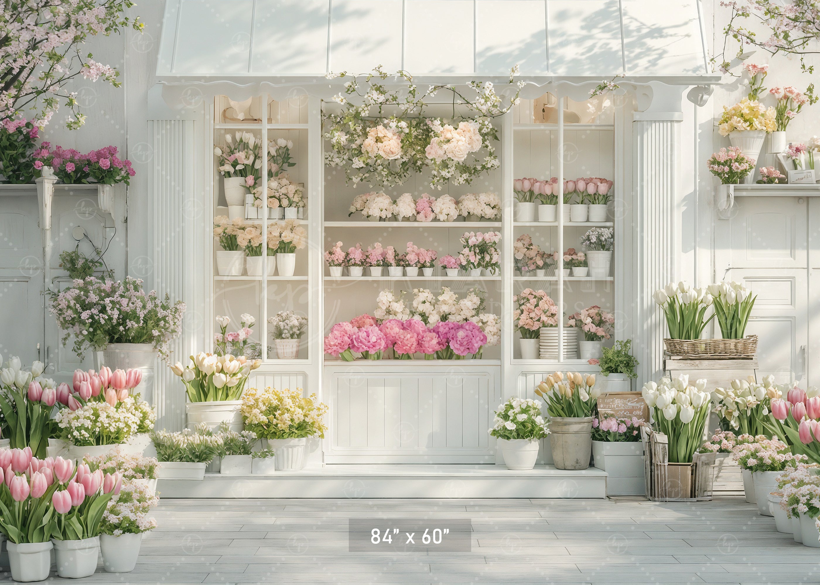 Chic Floral Boutique Facade Backdrop
