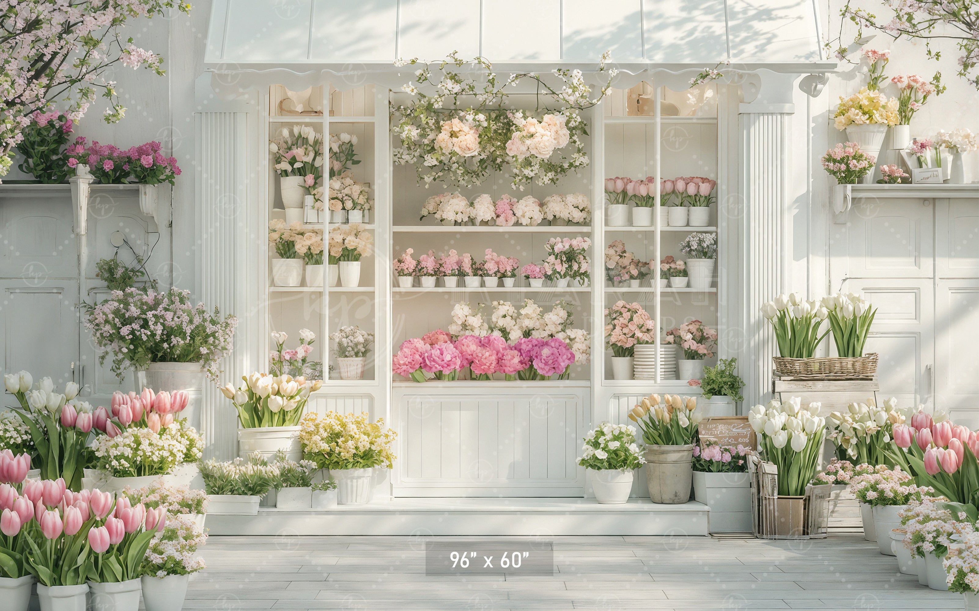 Chic Floral Boutique Facade Backdrop
