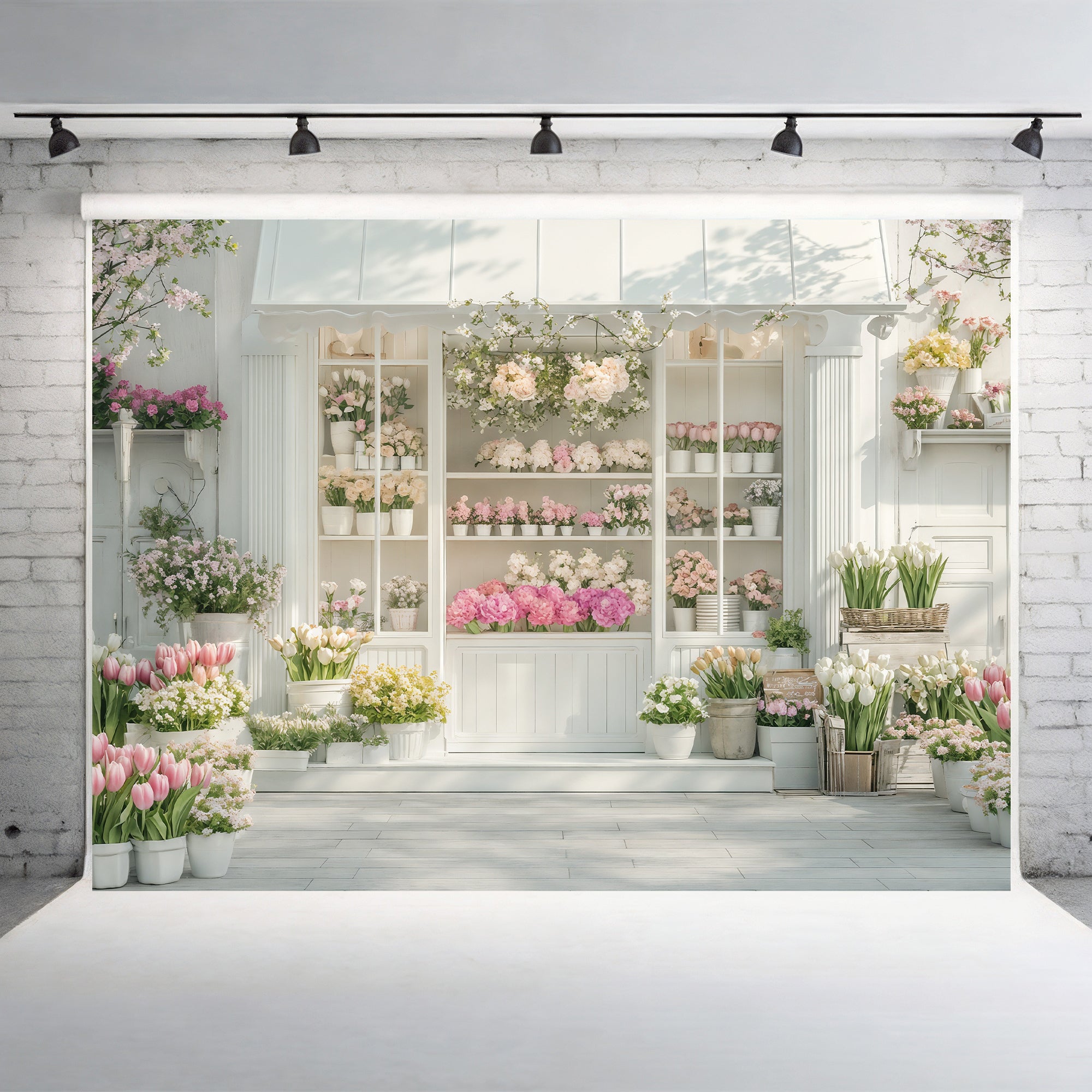 Chic Floral Boutique Facade Backdrop