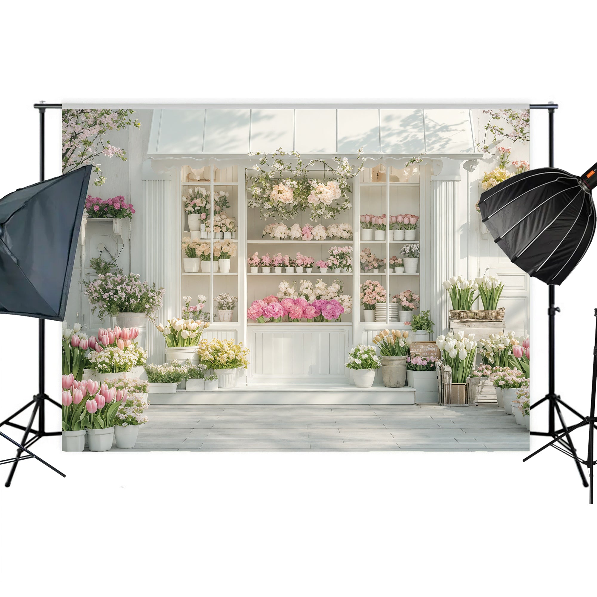 Chic Floral Boutique Facade Backdrop