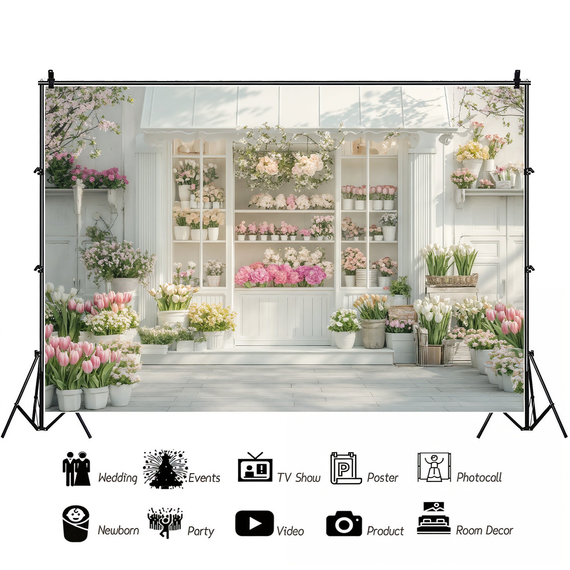 Chic Floral Boutique Facade Backdrop