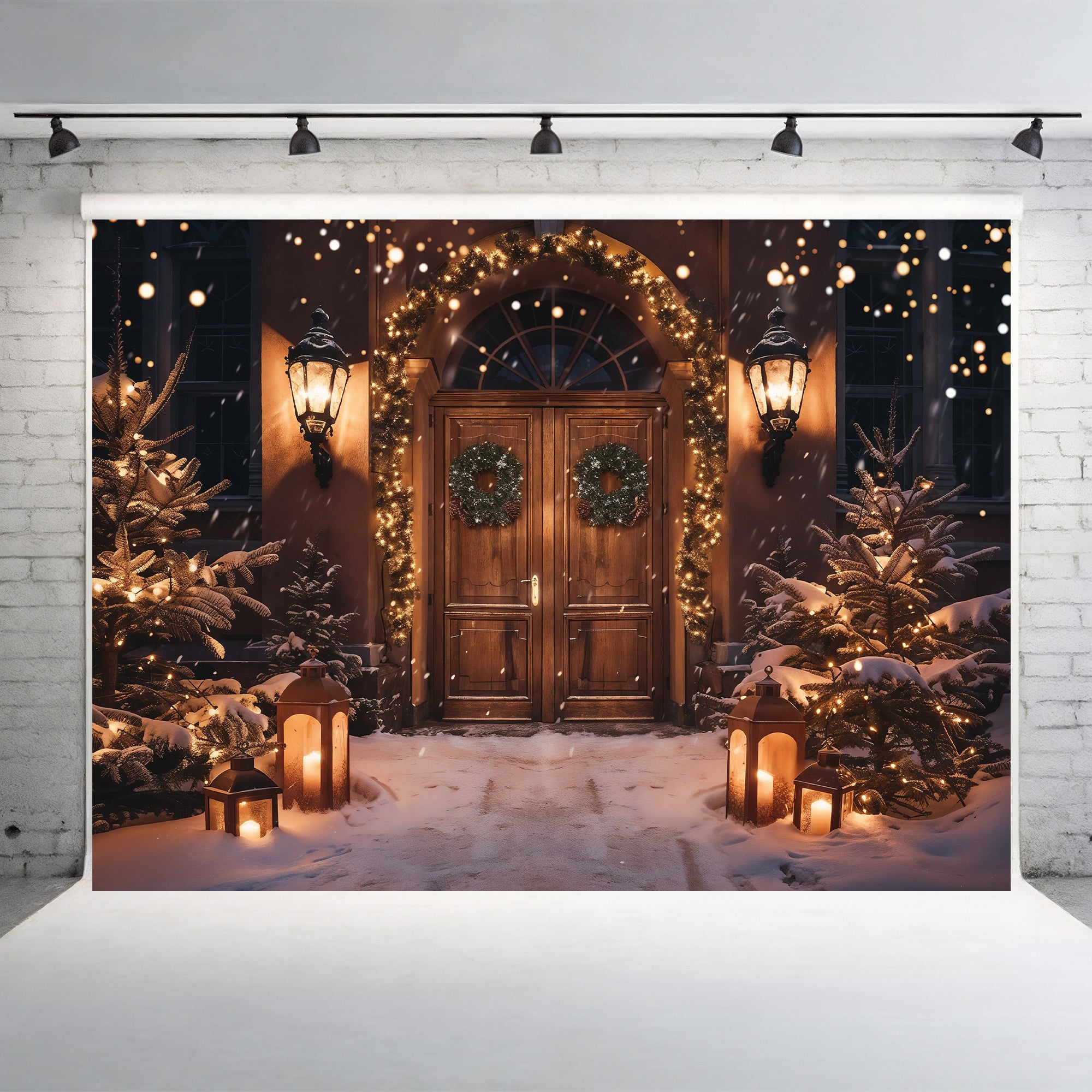 Elegant Christmas Doorway Glow Backdrop