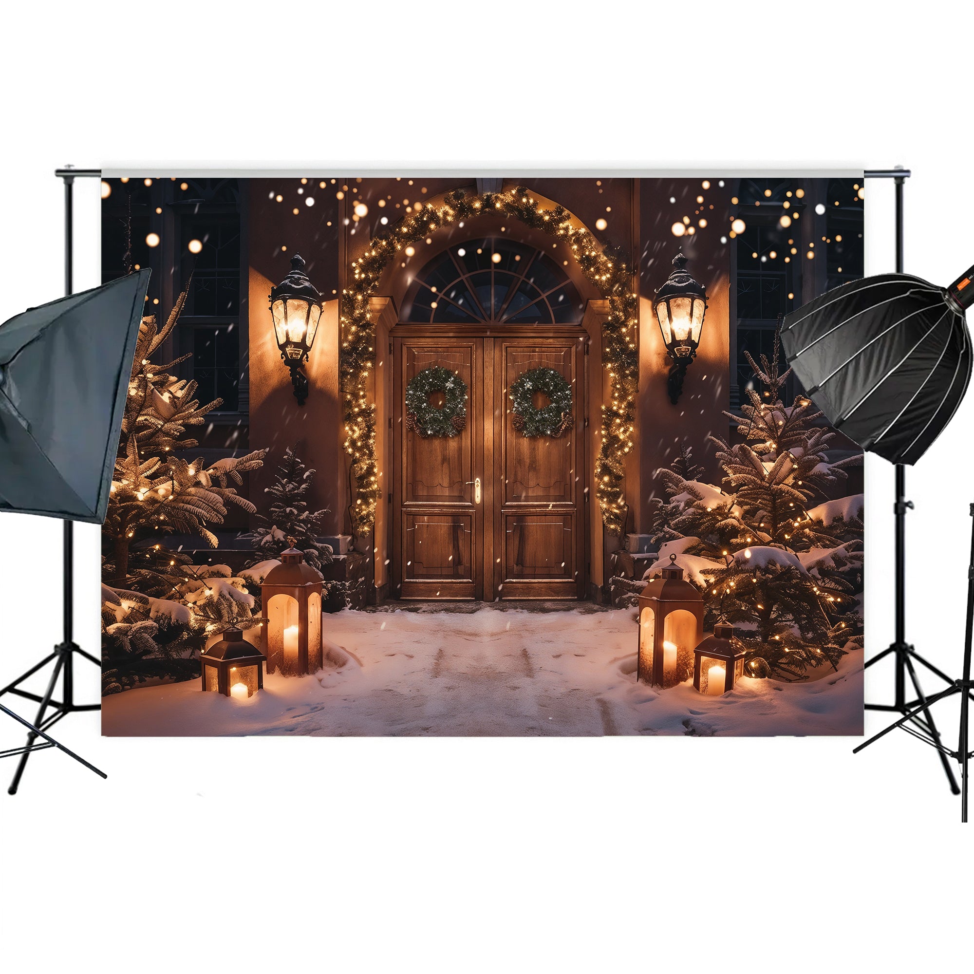 Elegant Christmas Doorway Glow Backdrop