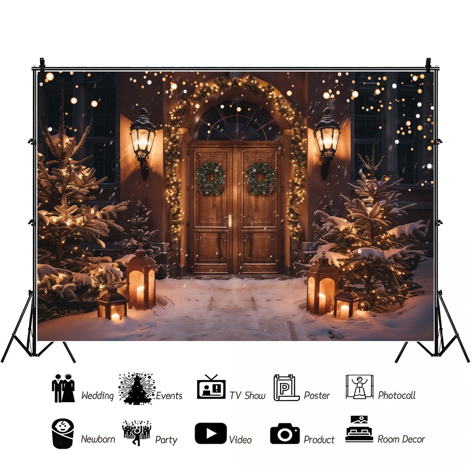 Elegant Christmas Doorway Glow Backdrop