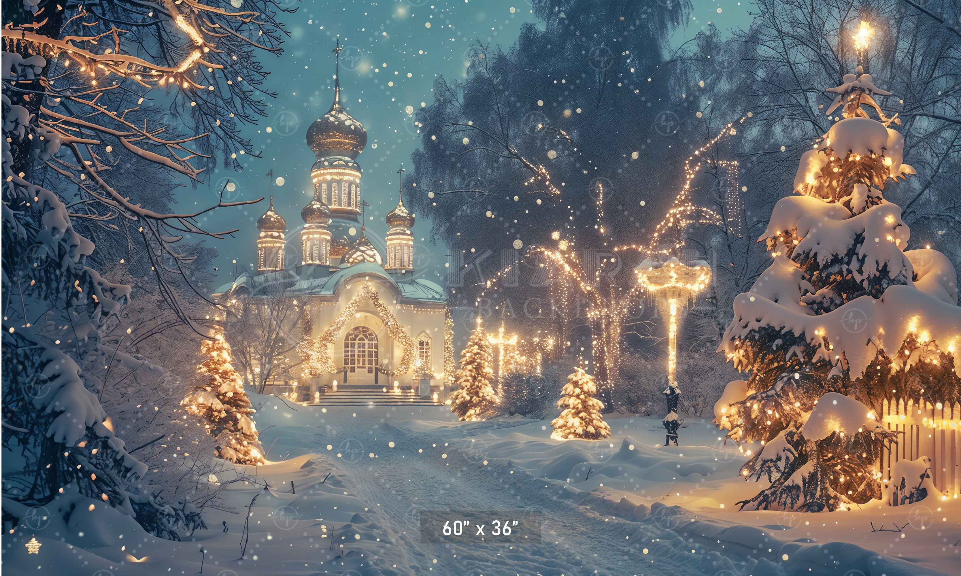 Snowy Christmas Eve Scene Backdrop