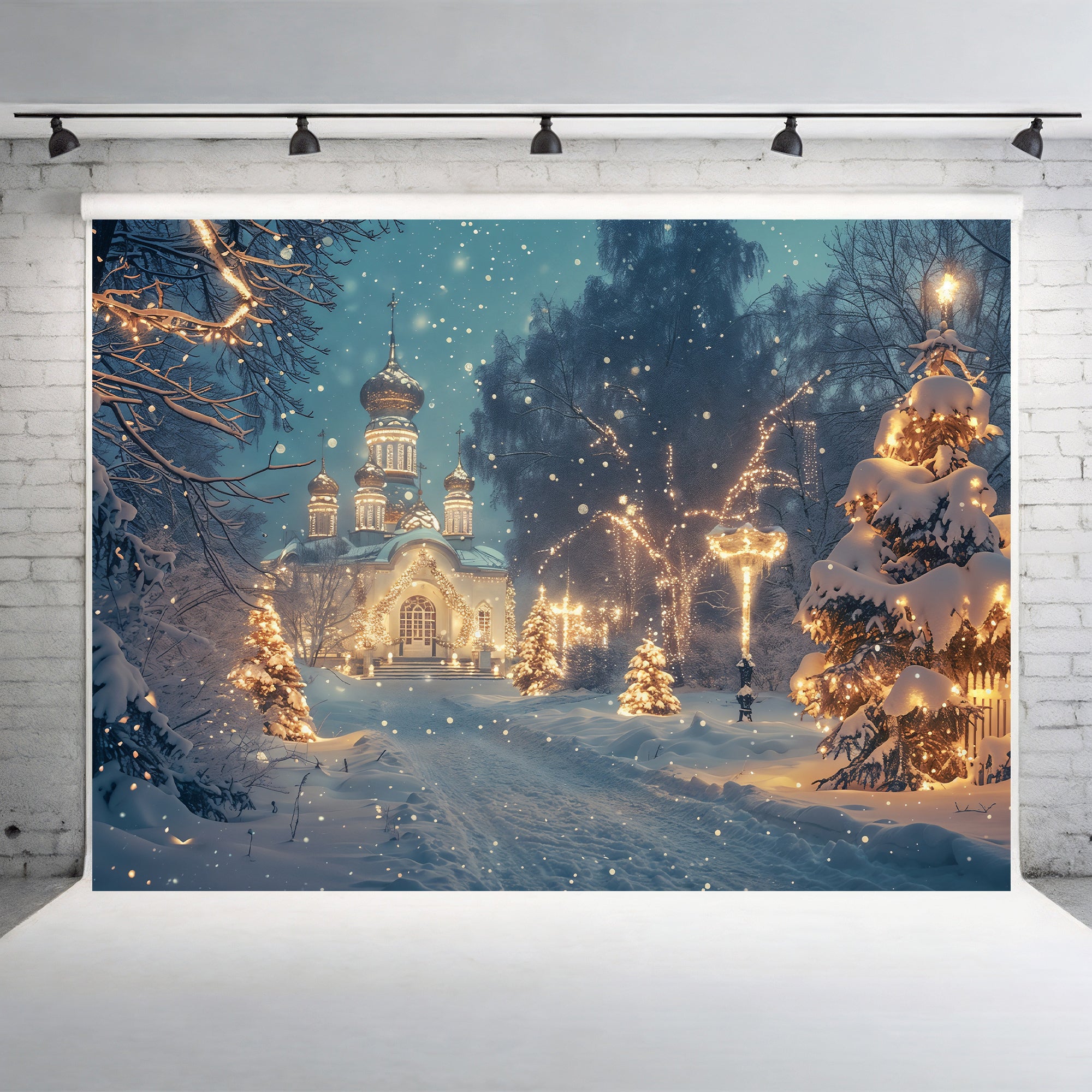 Snowy Christmas Eve Scene Backdrop
