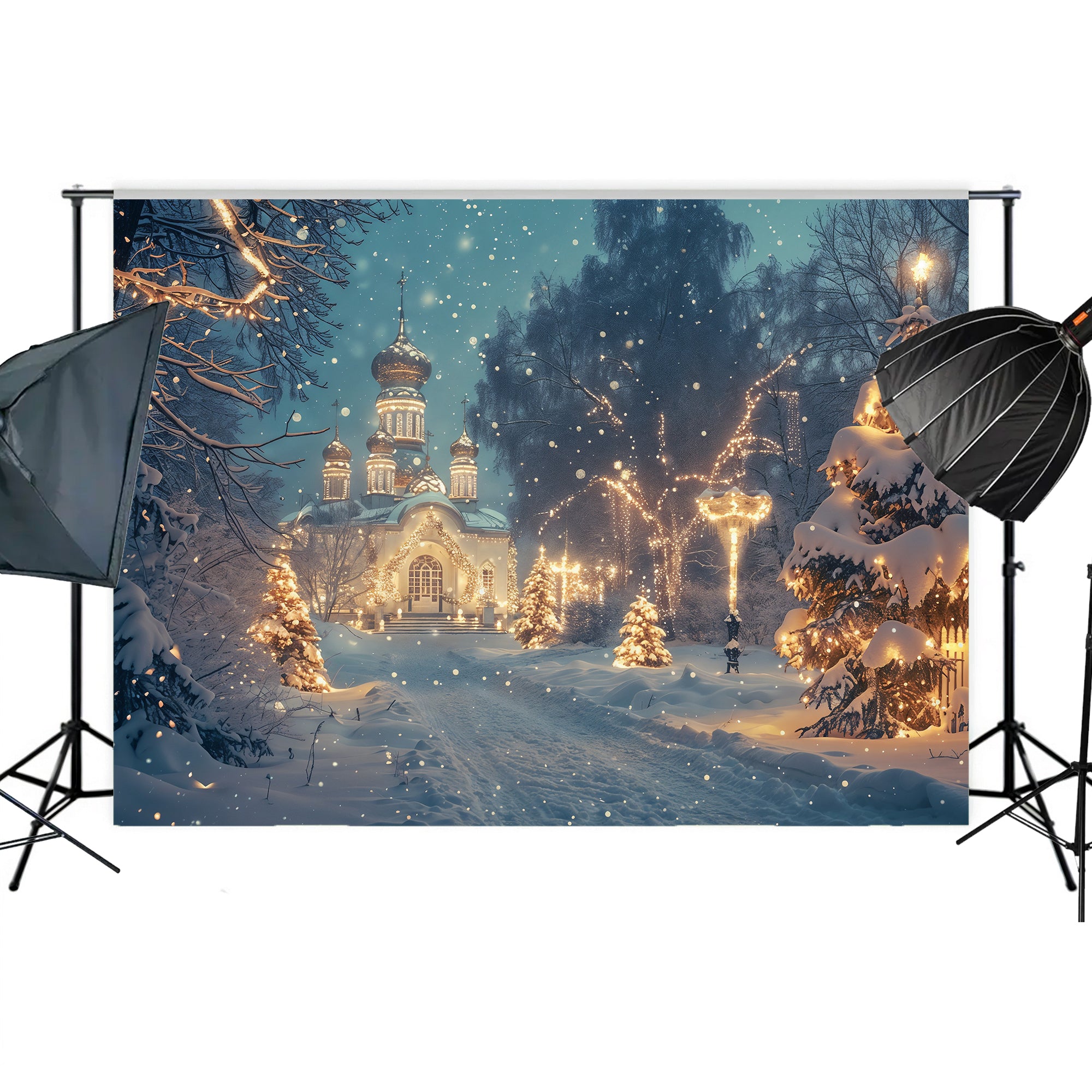 Snowy Christmas Eve Scene Backdrop