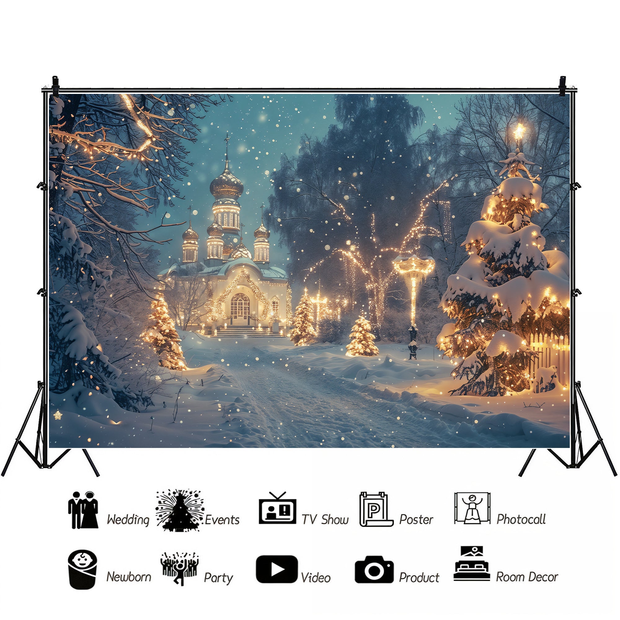 Snowy Christmas Eve Scene Backdrop