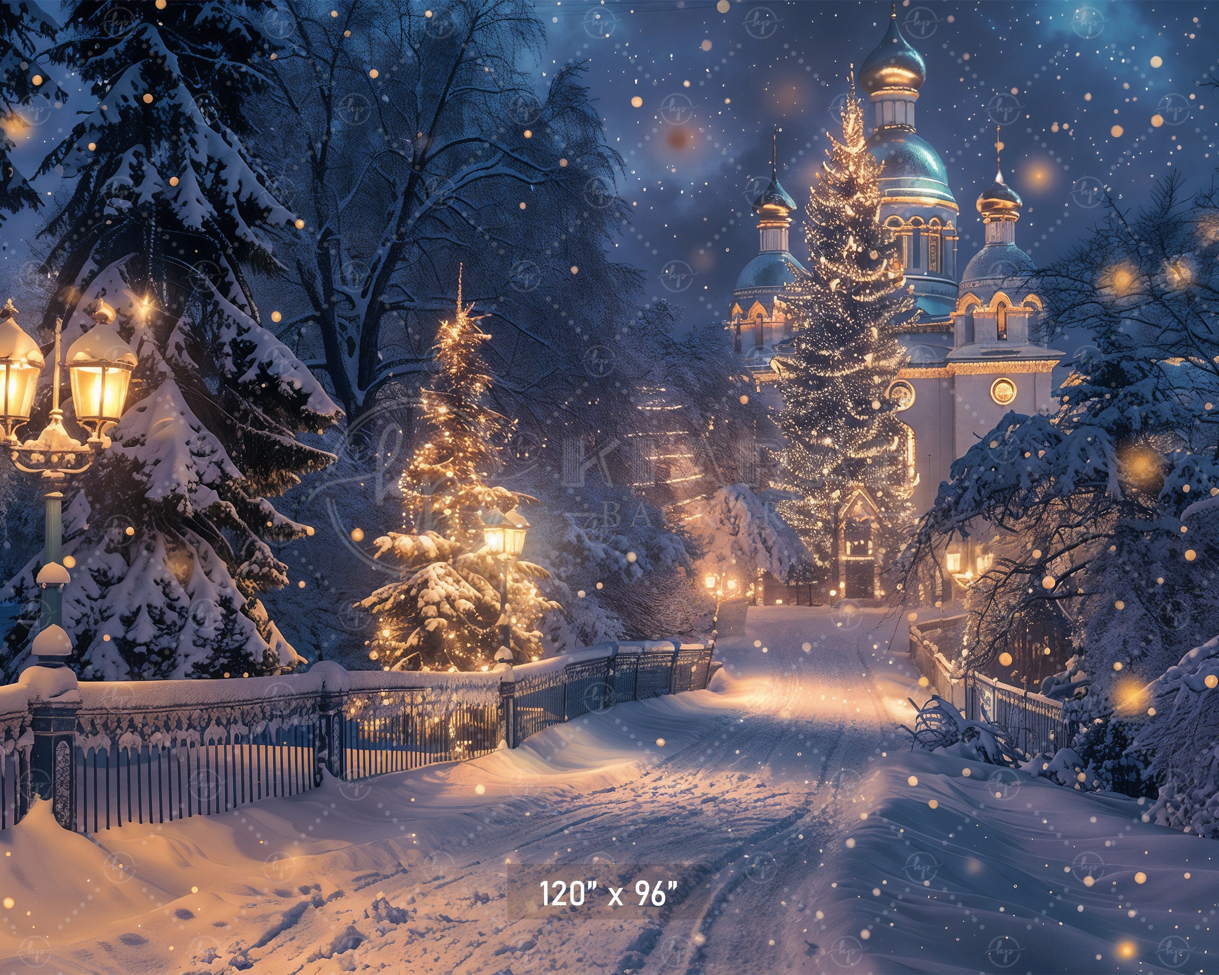 Enchanted Winter Christmas Night Backdrop