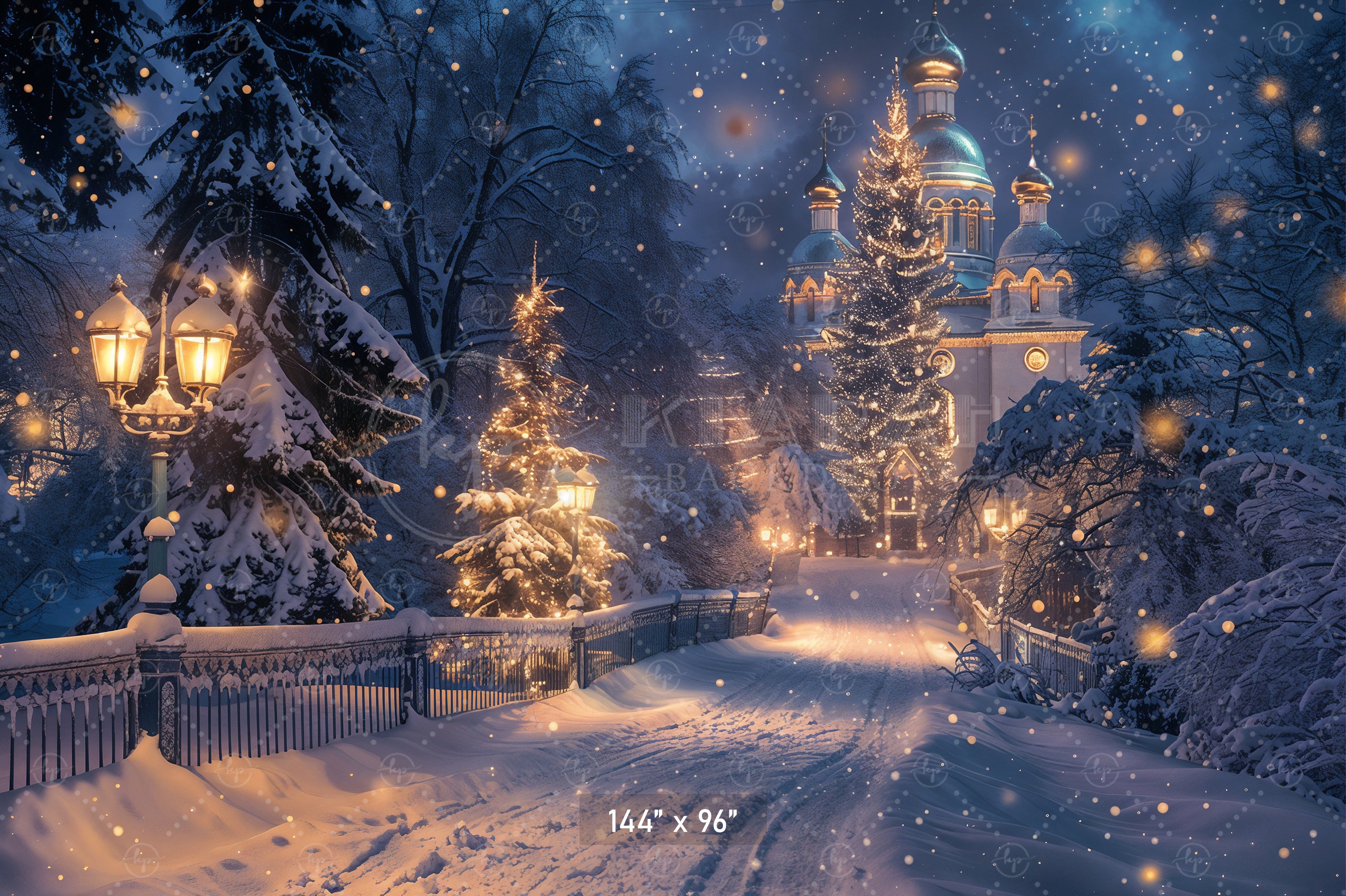 Enchanted Winter Christmas Night Backdrop