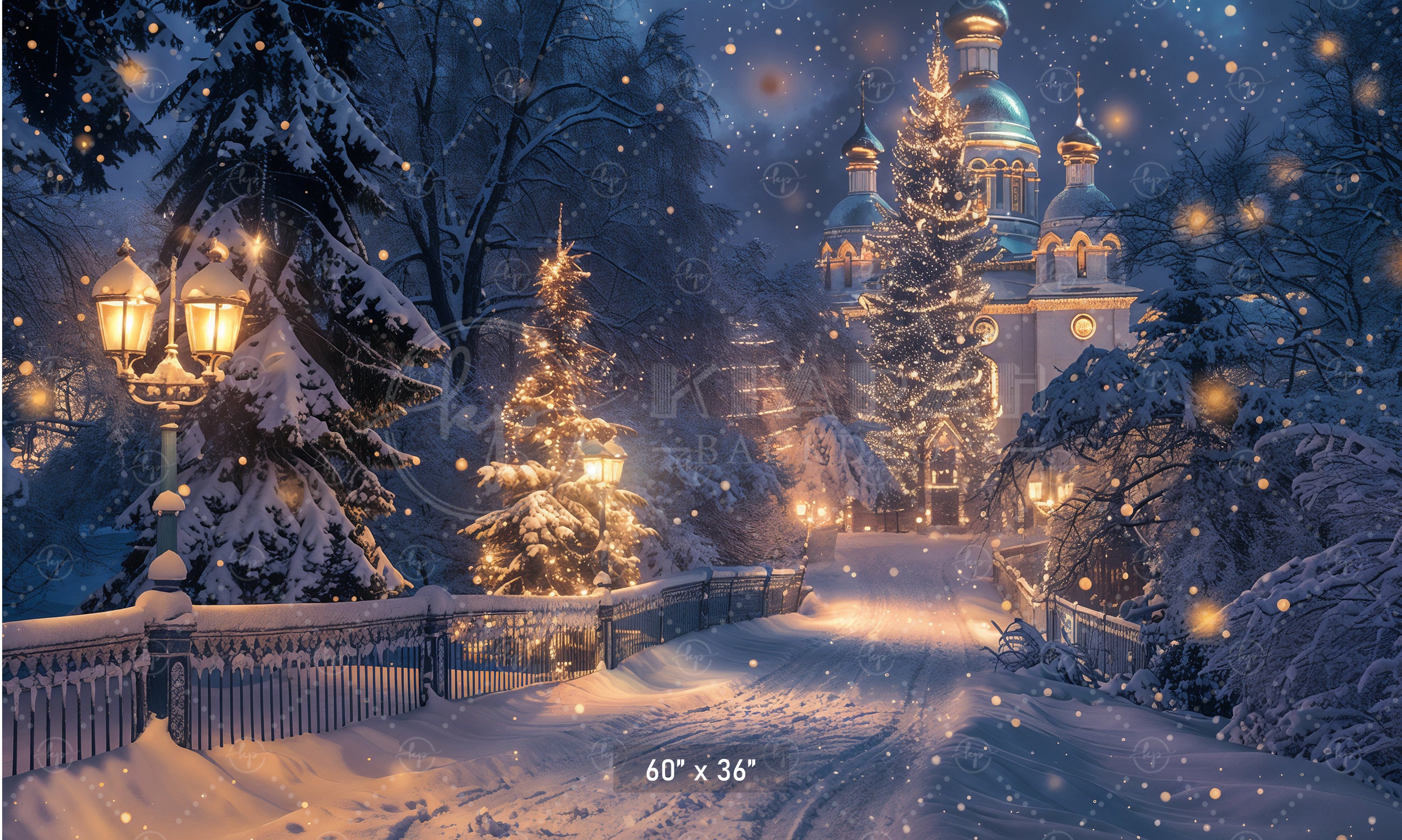 Enchanted Winter Christmas Night Backdrop