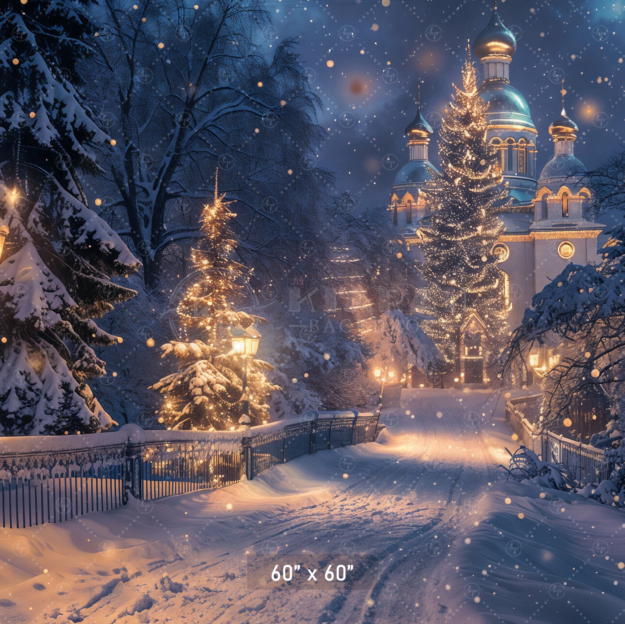 Enchanted Winter Christmas Night Backdrop