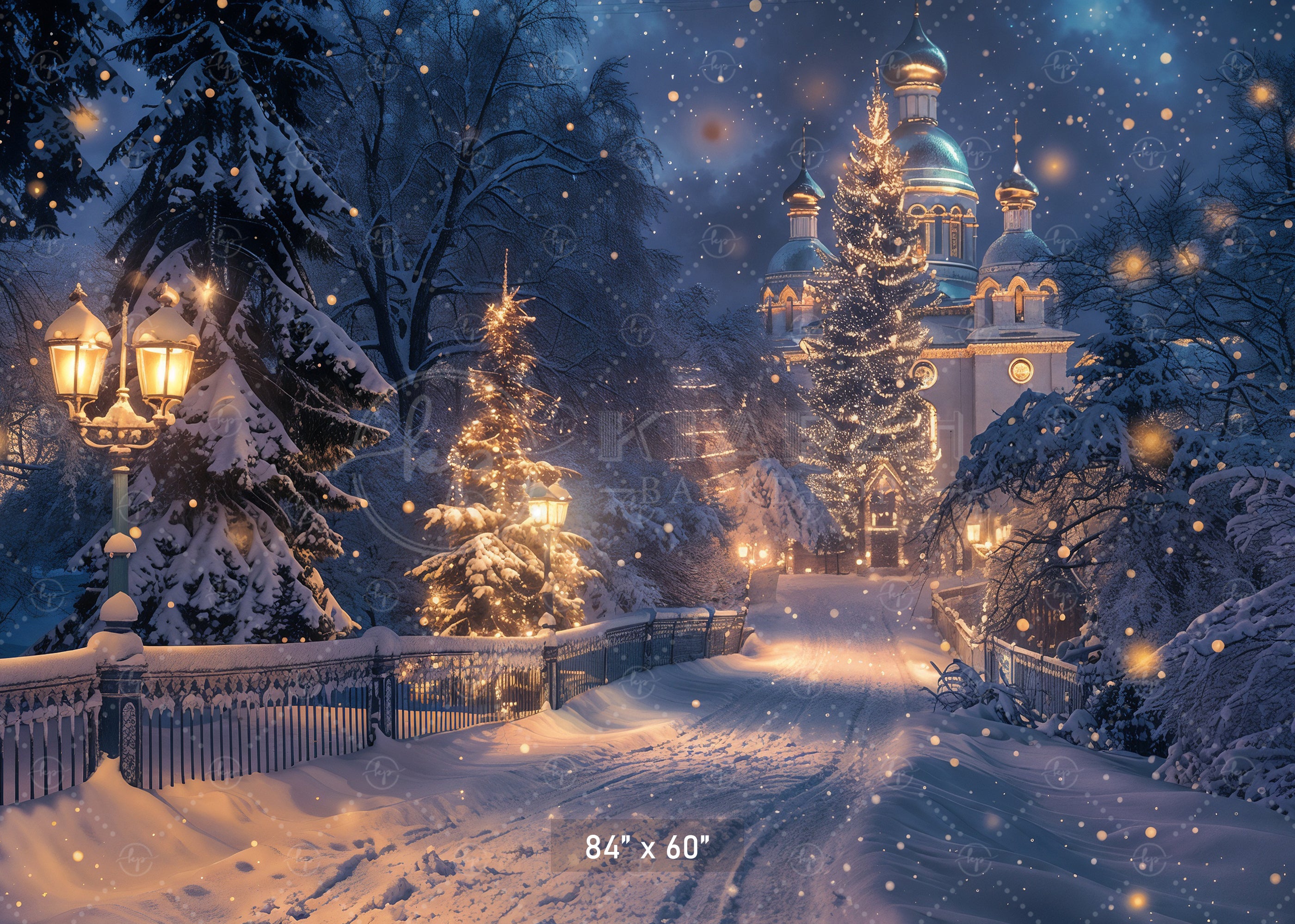 Enchanted Winter Christmas Night Backdrop