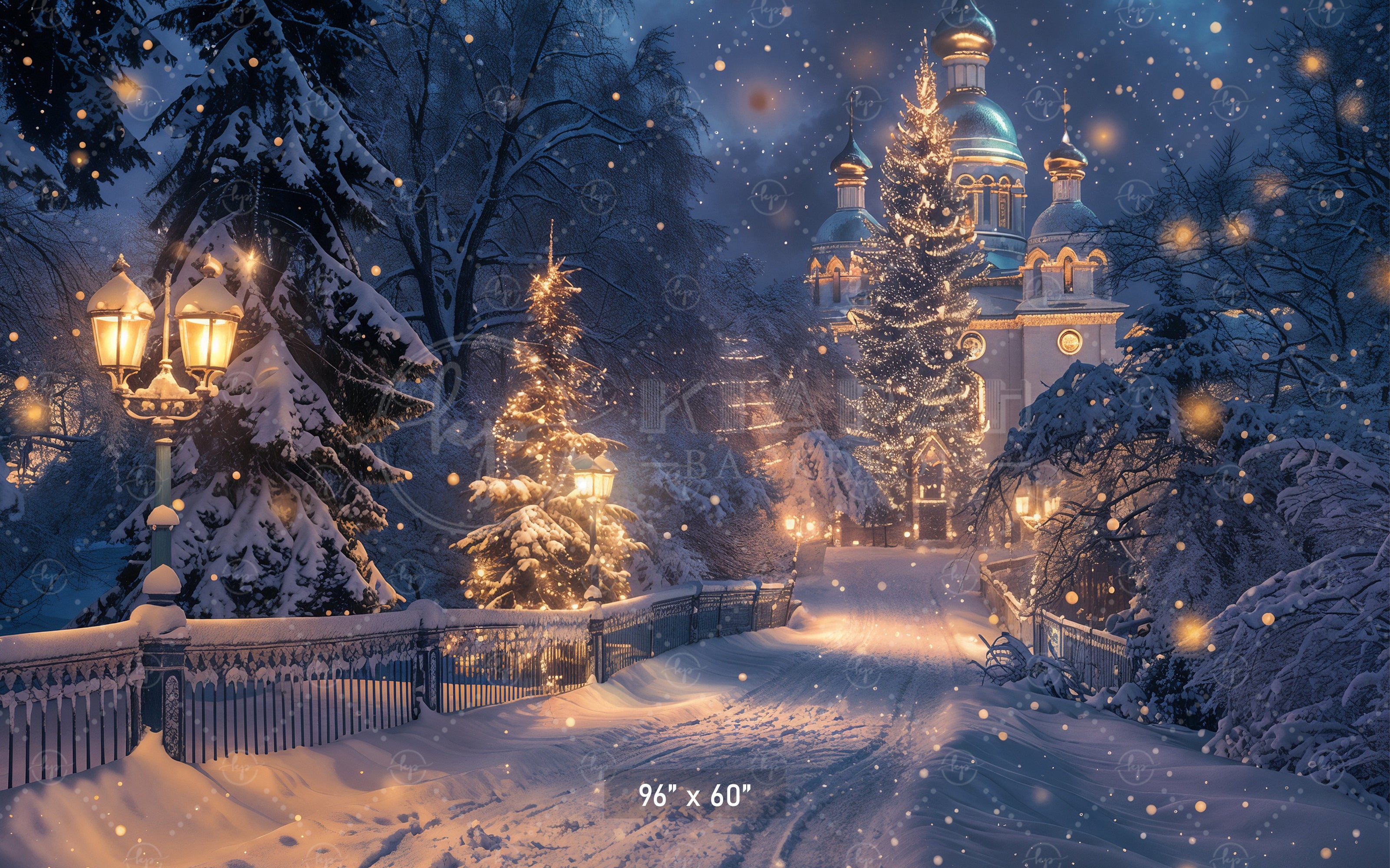 Enchanted Winter Christmas Night Backdrop