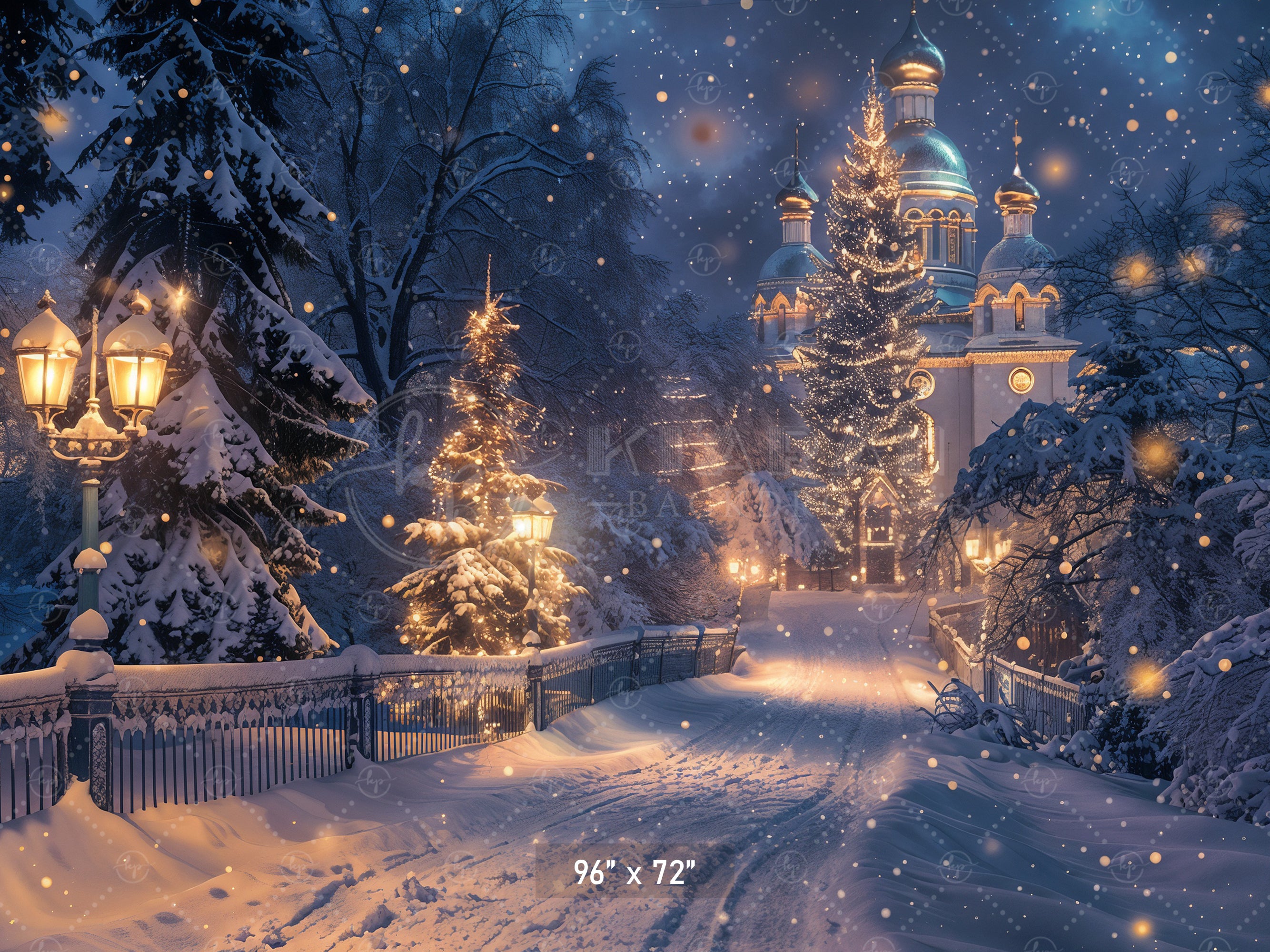 Enchanted Winter Christmas Night Backdrop