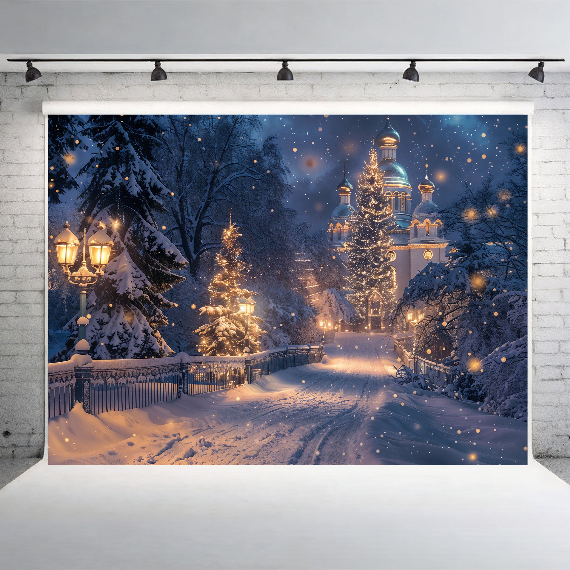 Enchanted Winter Christmas Night Backdrop