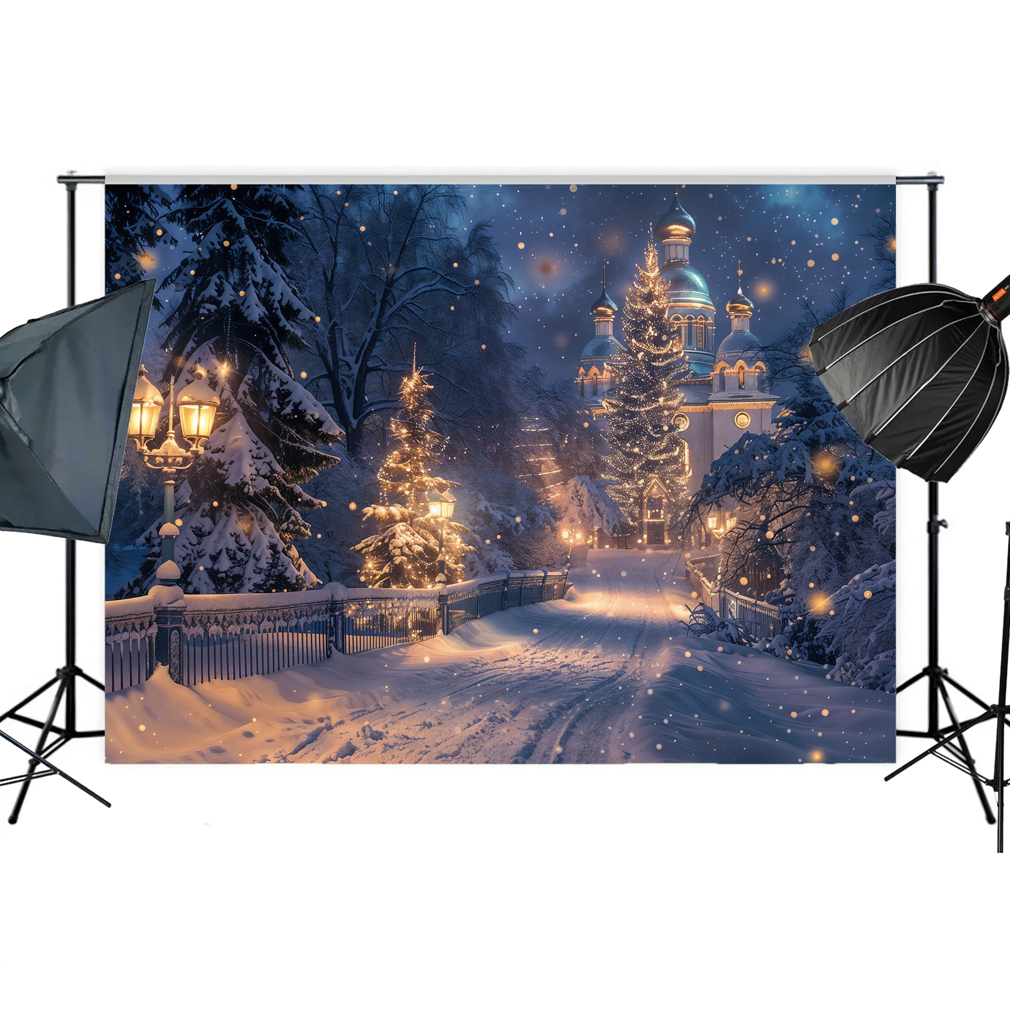 Enchanted Winter Christmas Night Backdrop