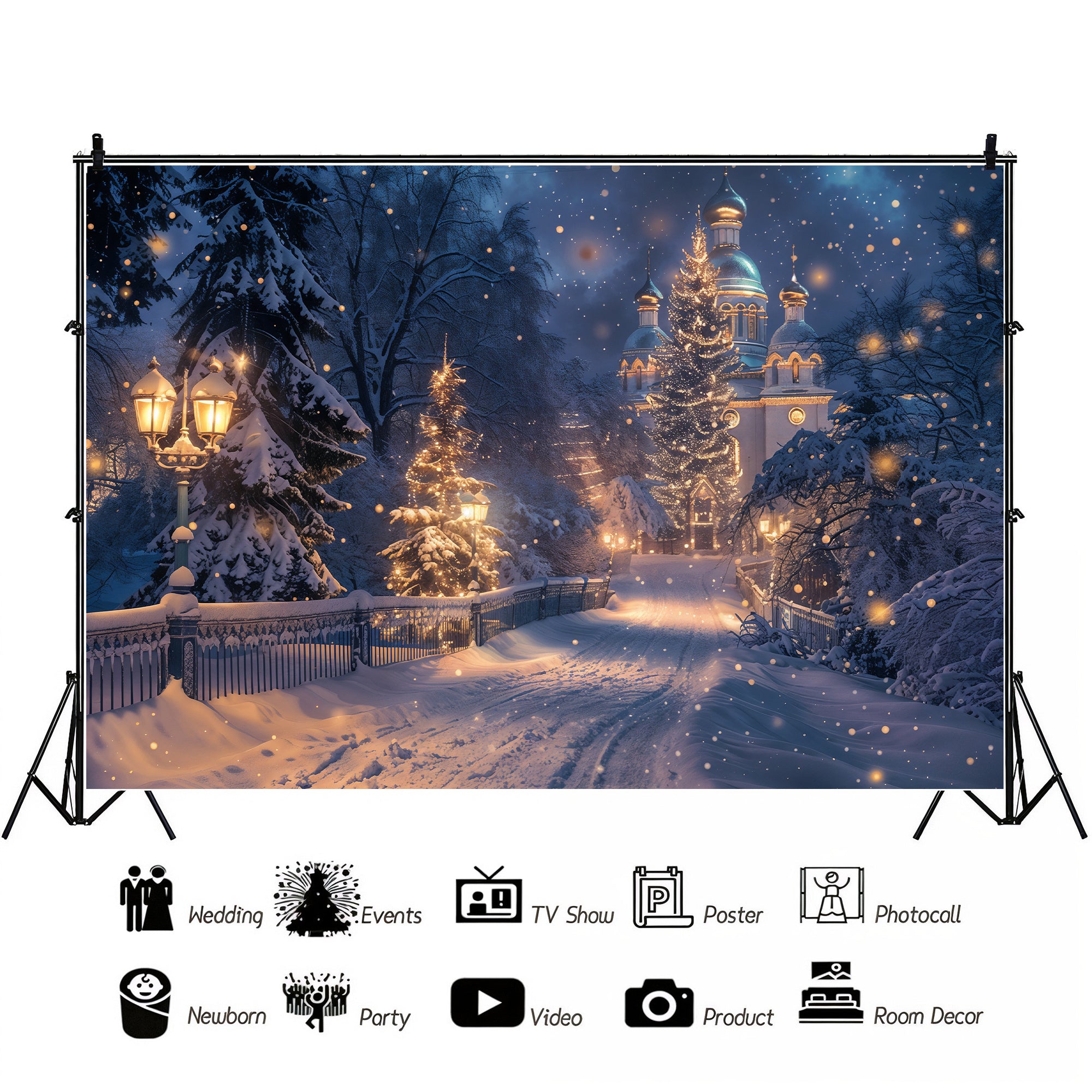 Enchanted Winter Christmas Night Backdrop