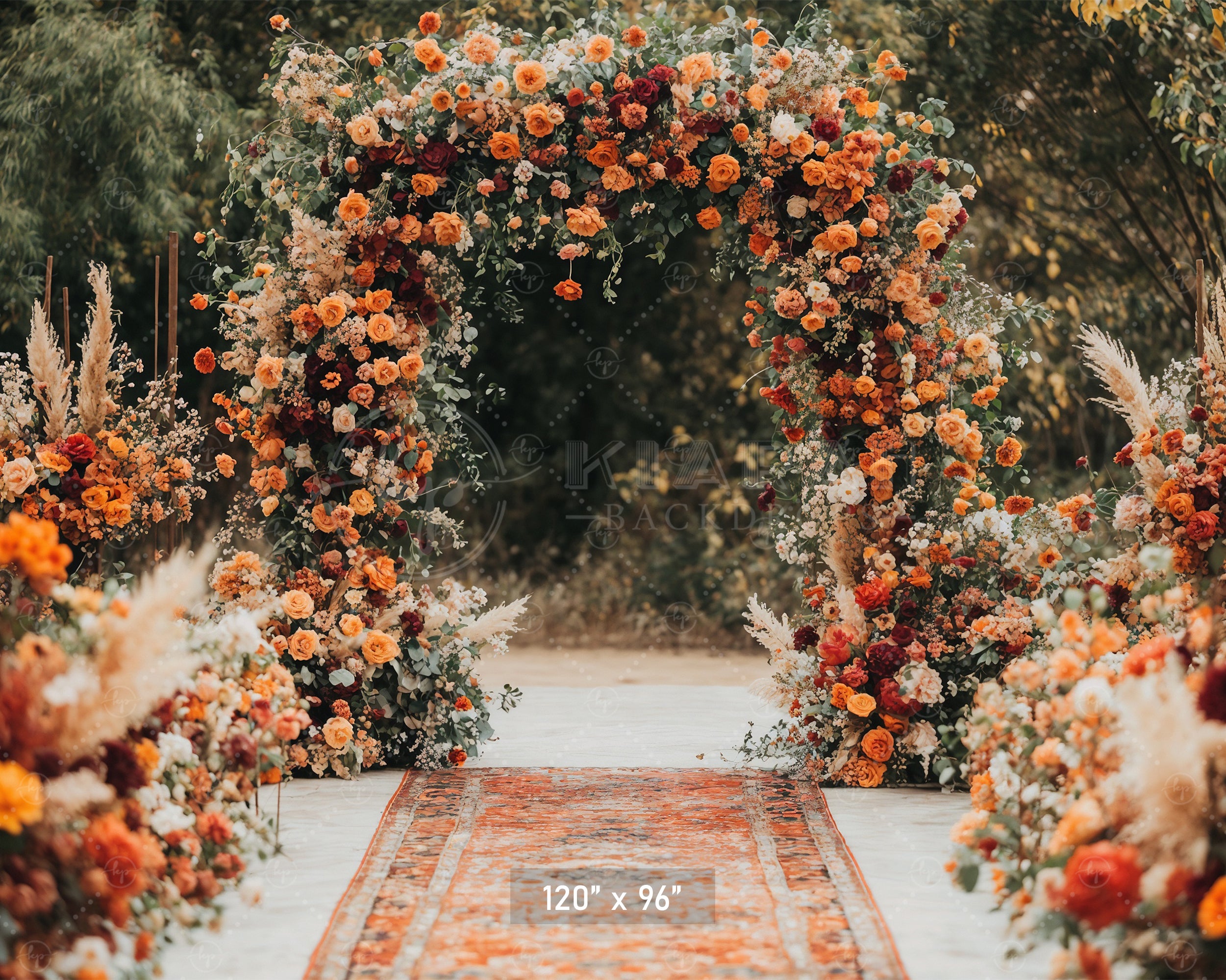 Autumn Floral Wedding Arch Aisle Backdrop