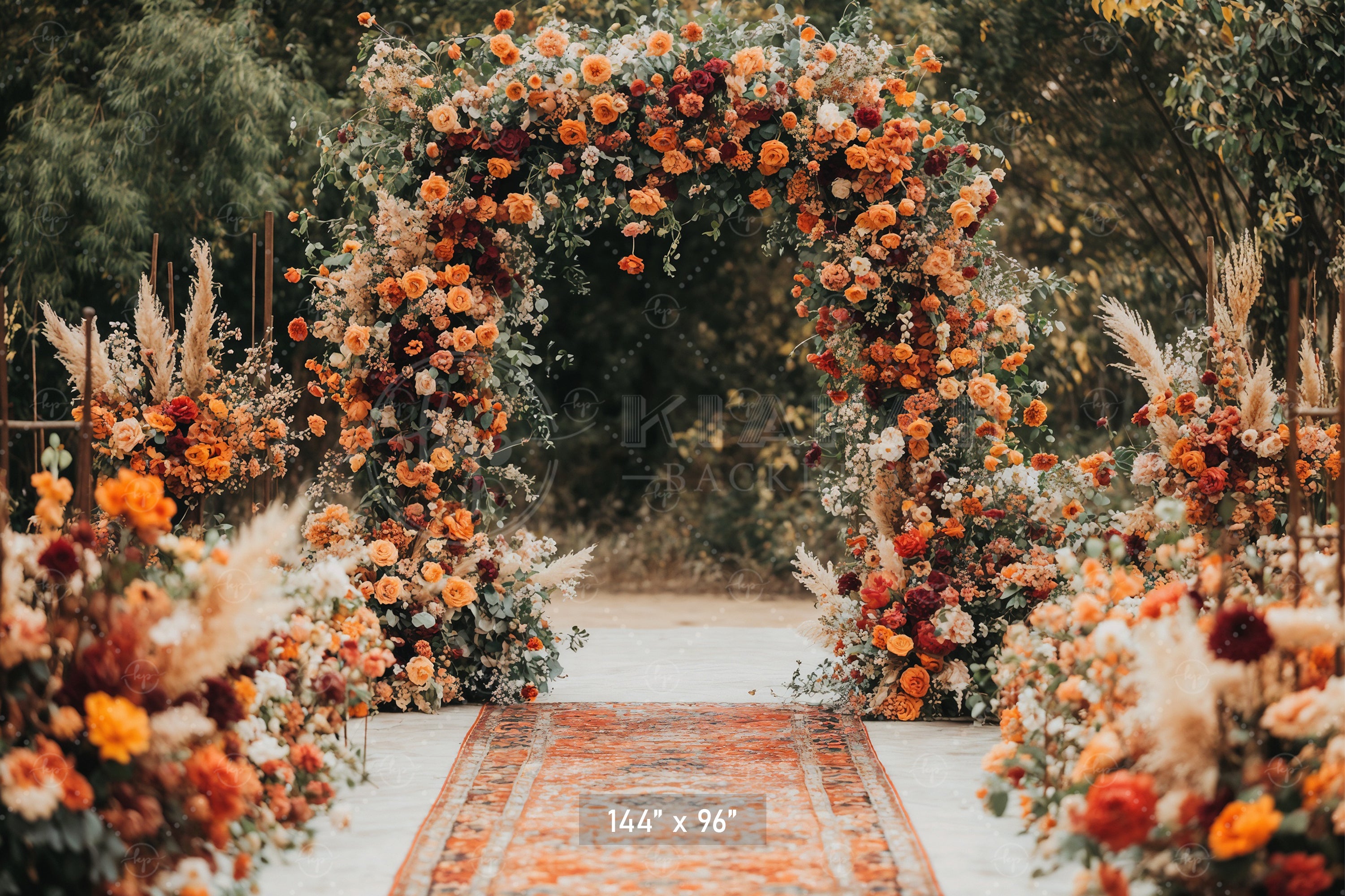 Autumn Floral Wedding Arch Aisle Backdrop