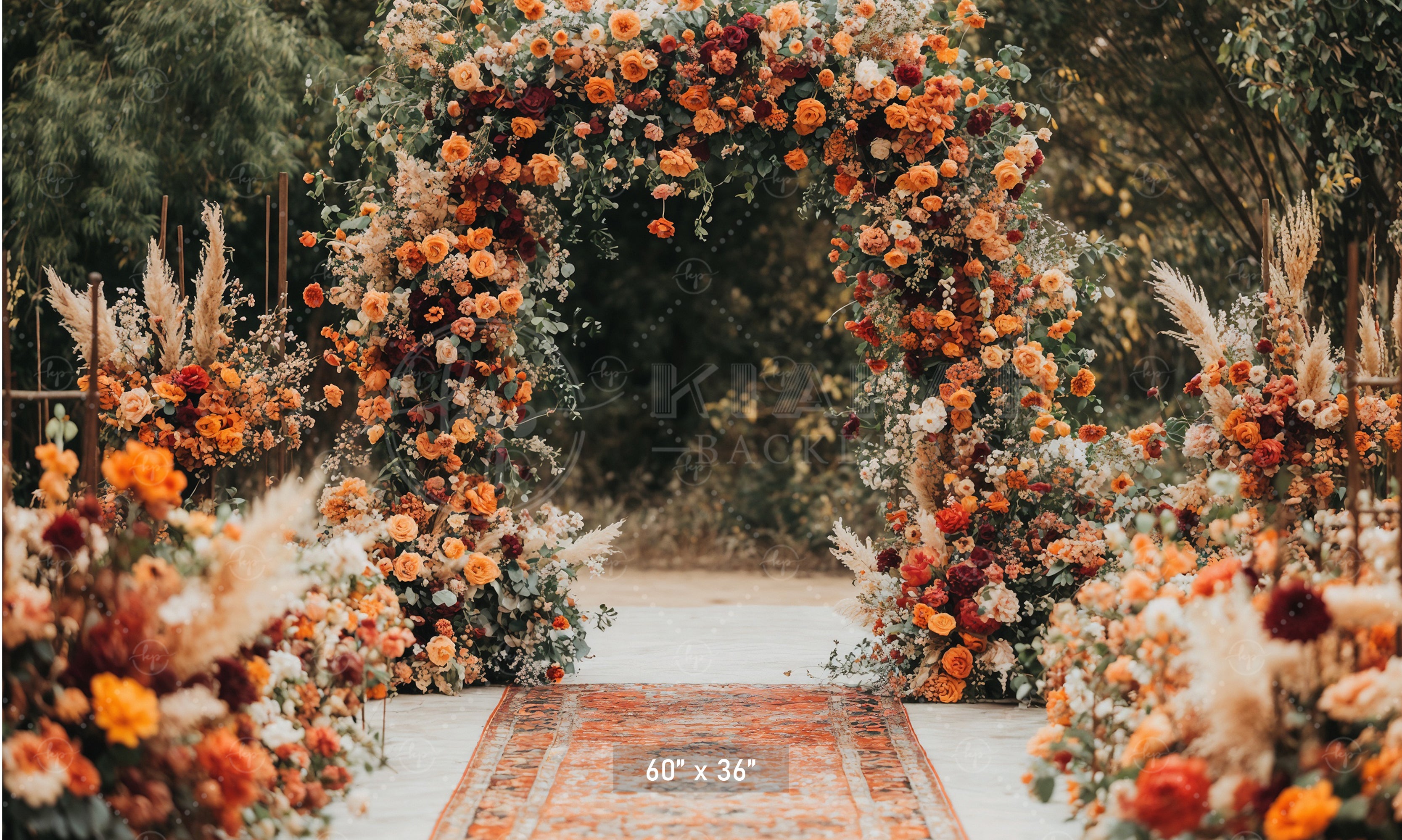 Autumn Floral Wedding Arch Aisle Backdrop