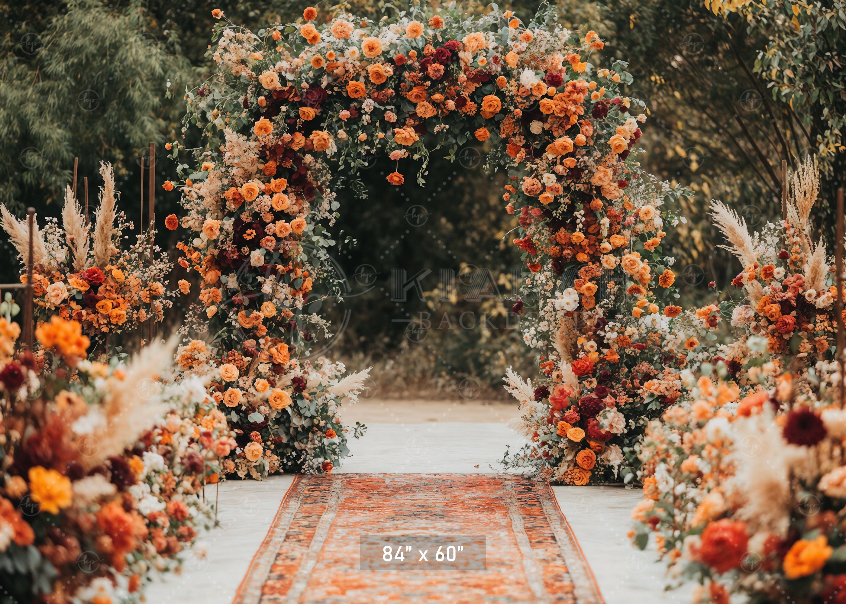 Autumn Floral Wedding Arch Aisle Backdrop