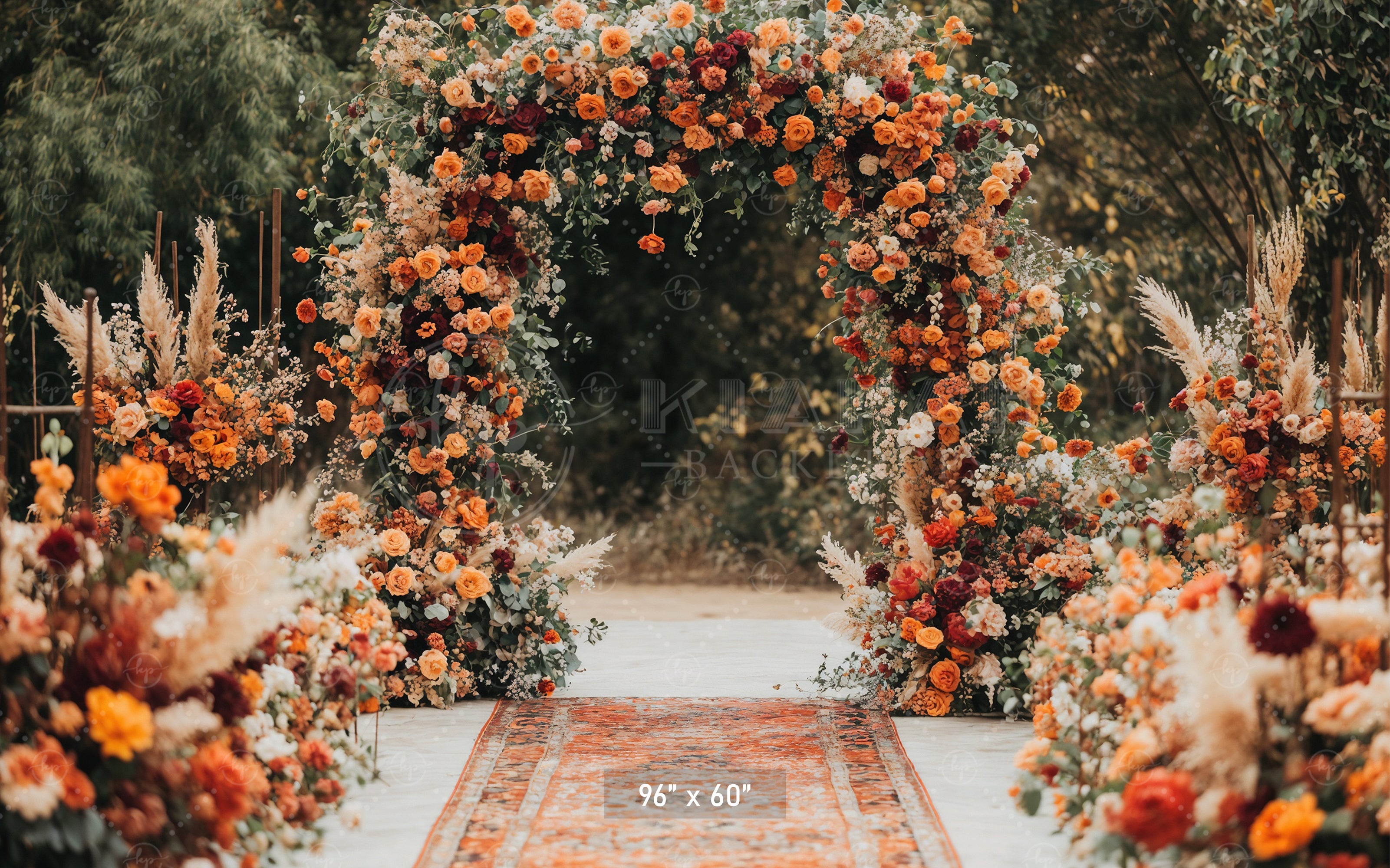 Autumn Floral Wedding Arch Aisle Backdrop