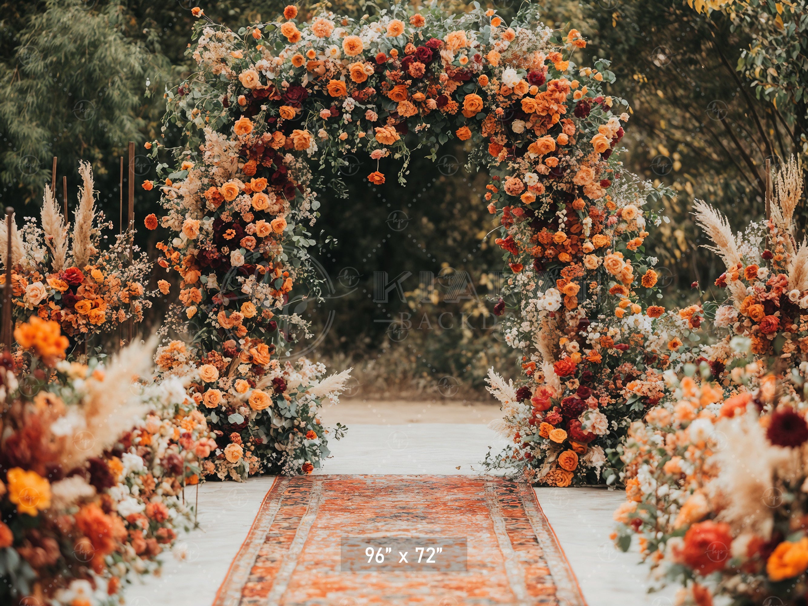 Autumn Floral Wedding Arch Aisle Backdrop