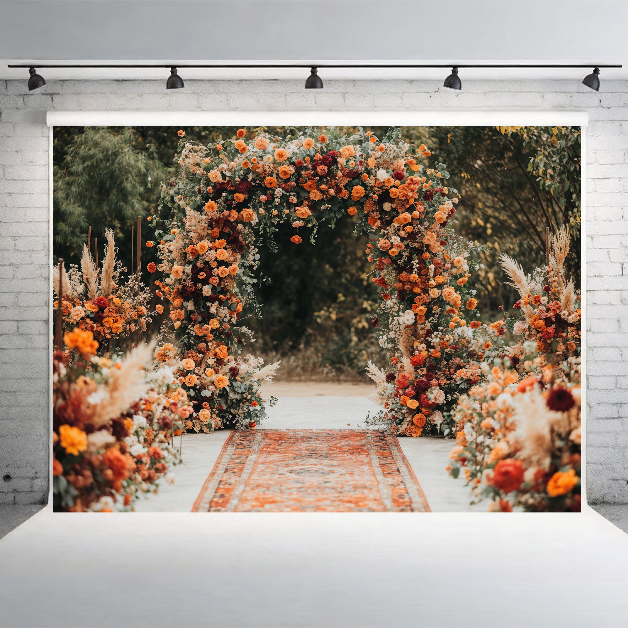 Autumn Floral Wedding Arch Aisle Backdrop