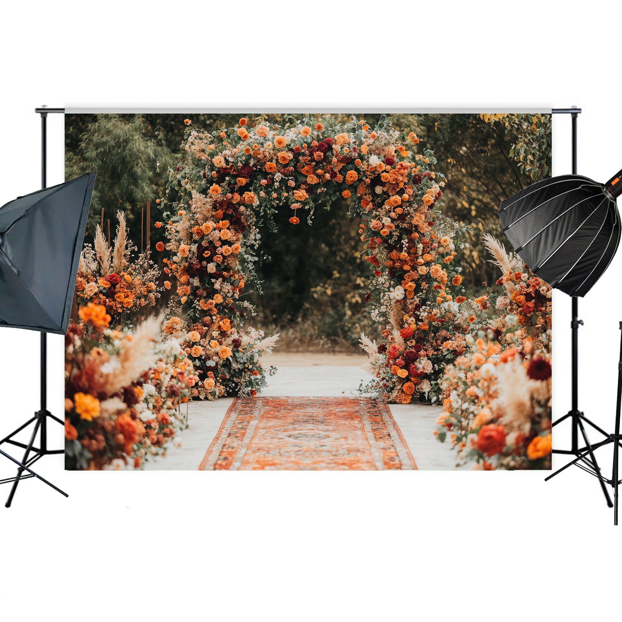 Autumn Floral Wedding Arch Aisle Backdrop