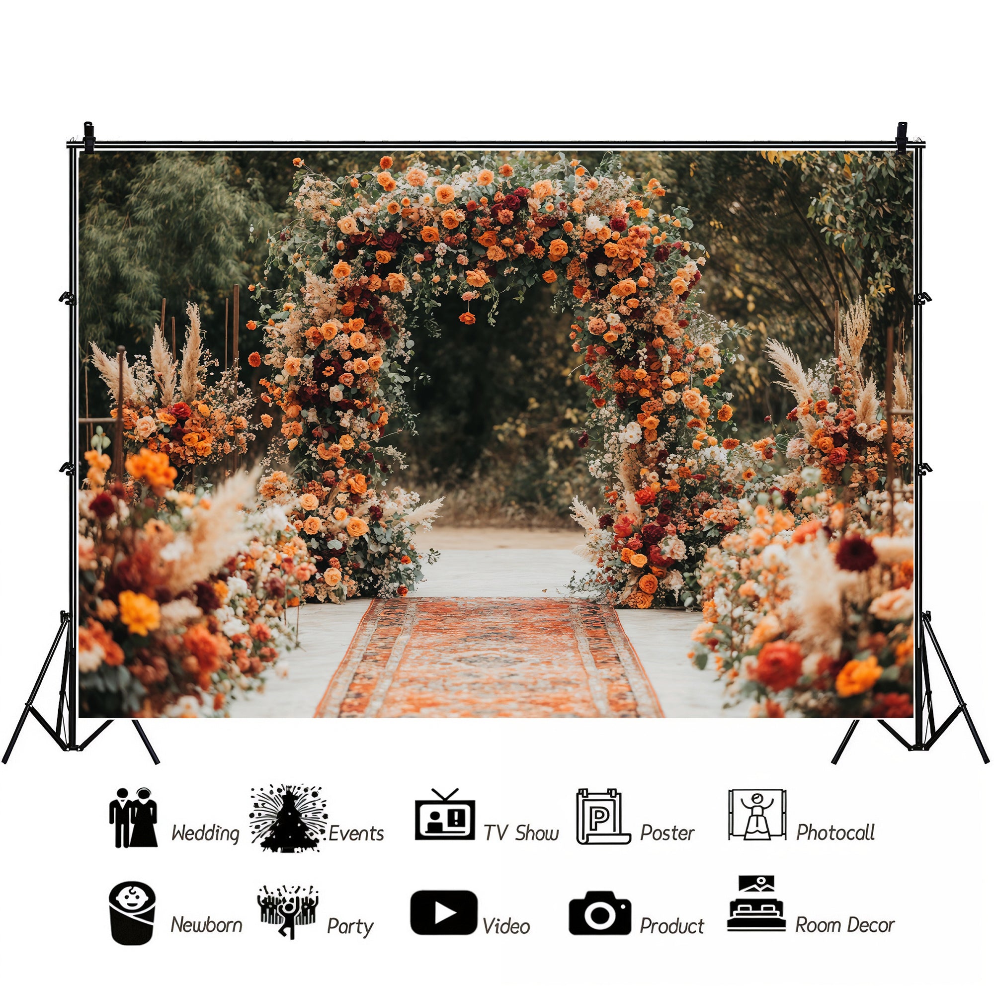 Autumn Floral Wedding Arch Aisle Backdrop