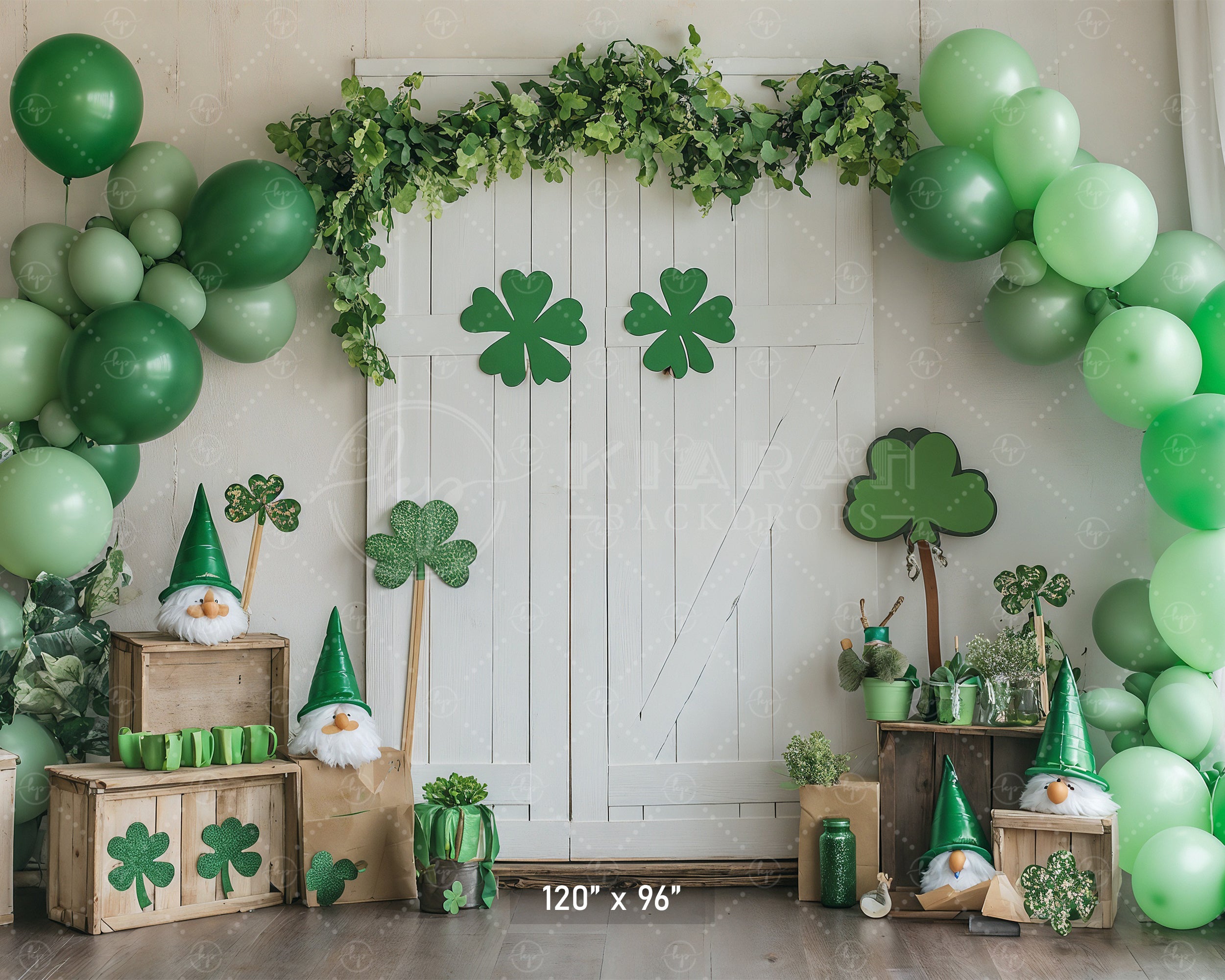 St. Patrick's Day Gnomes & Balloons Backdrop