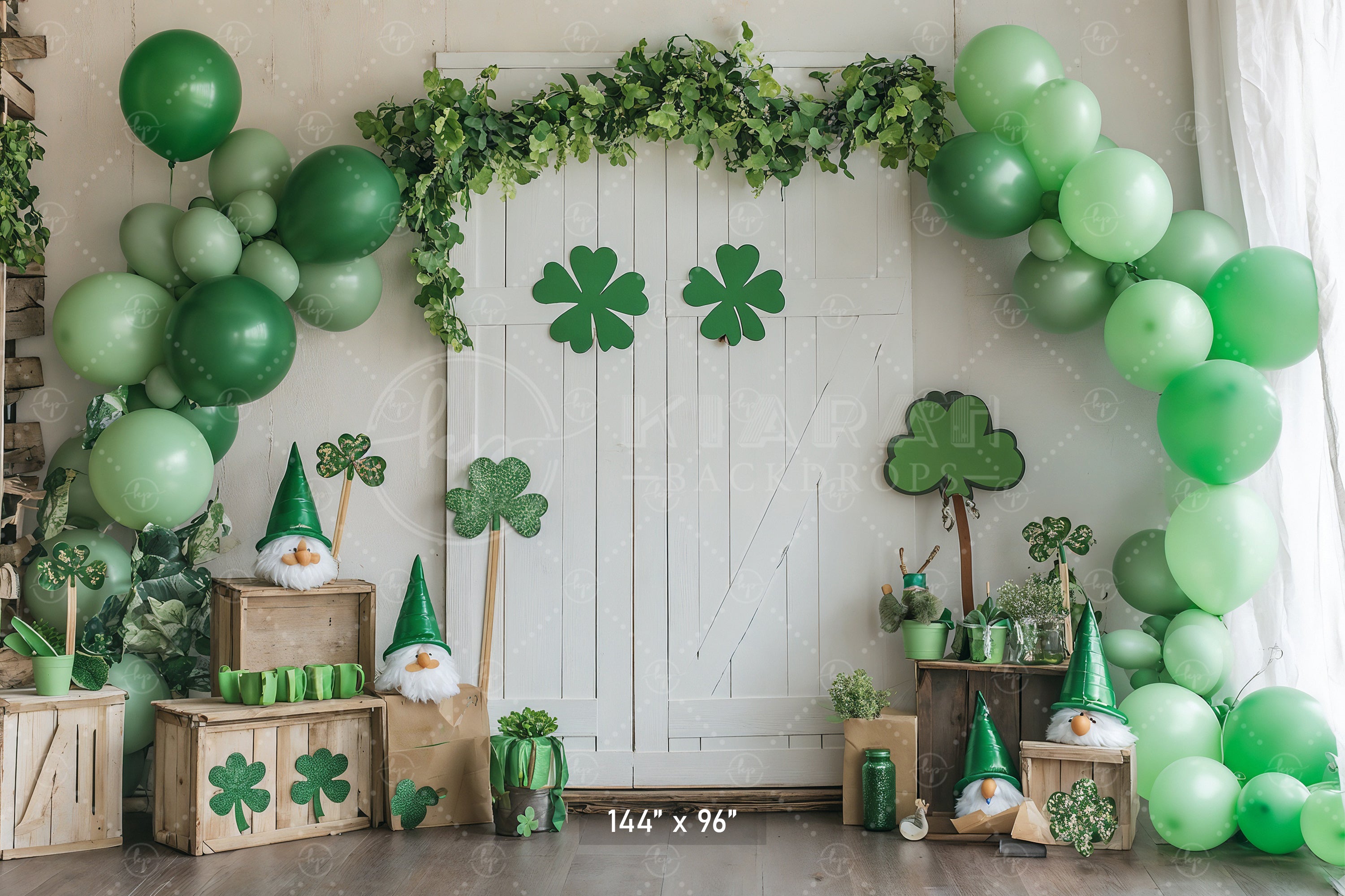 St. Patrick's Day Gnomes & Balloons Backdrop