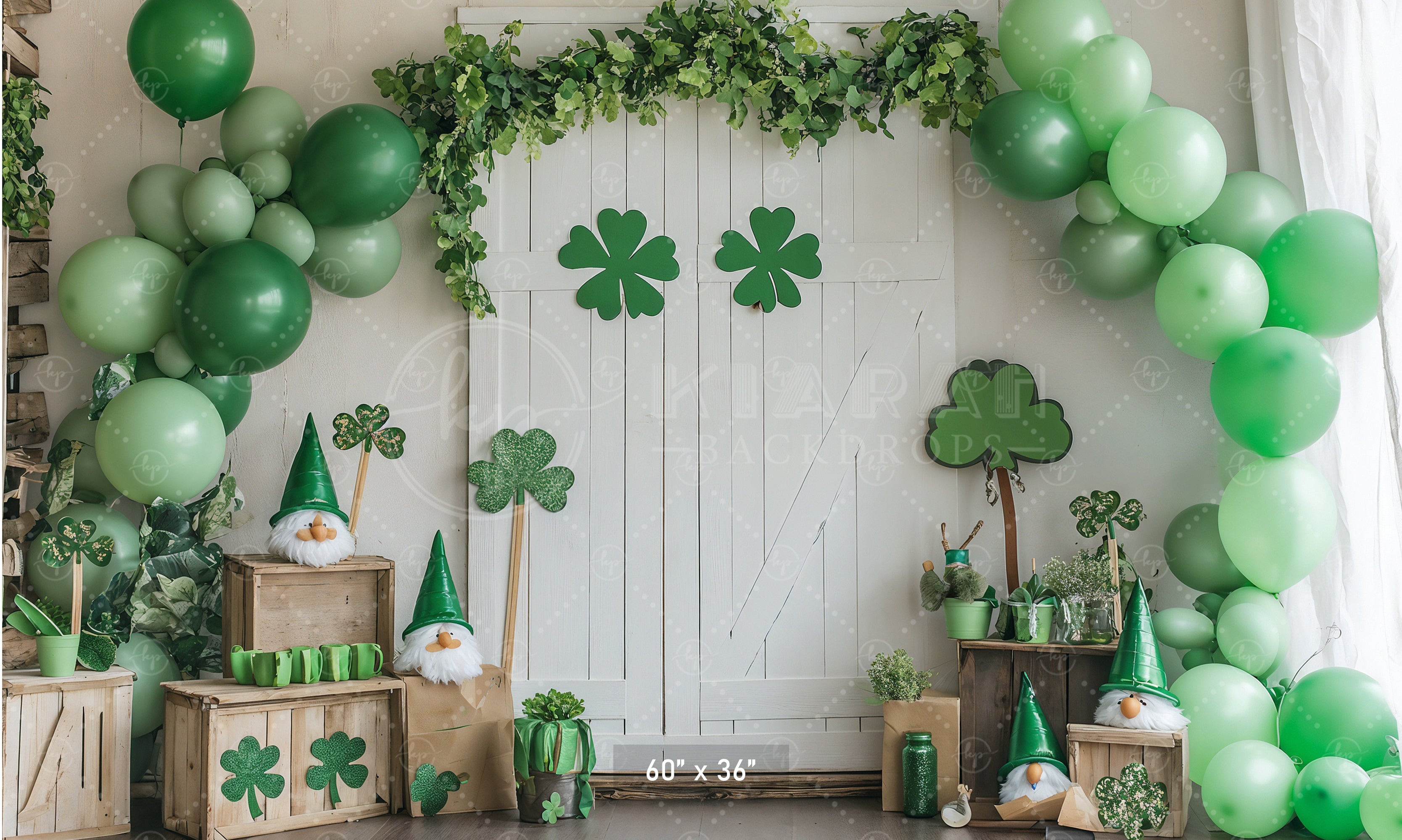 St. Patrick's Day Gnomes & Balloons Backdrop